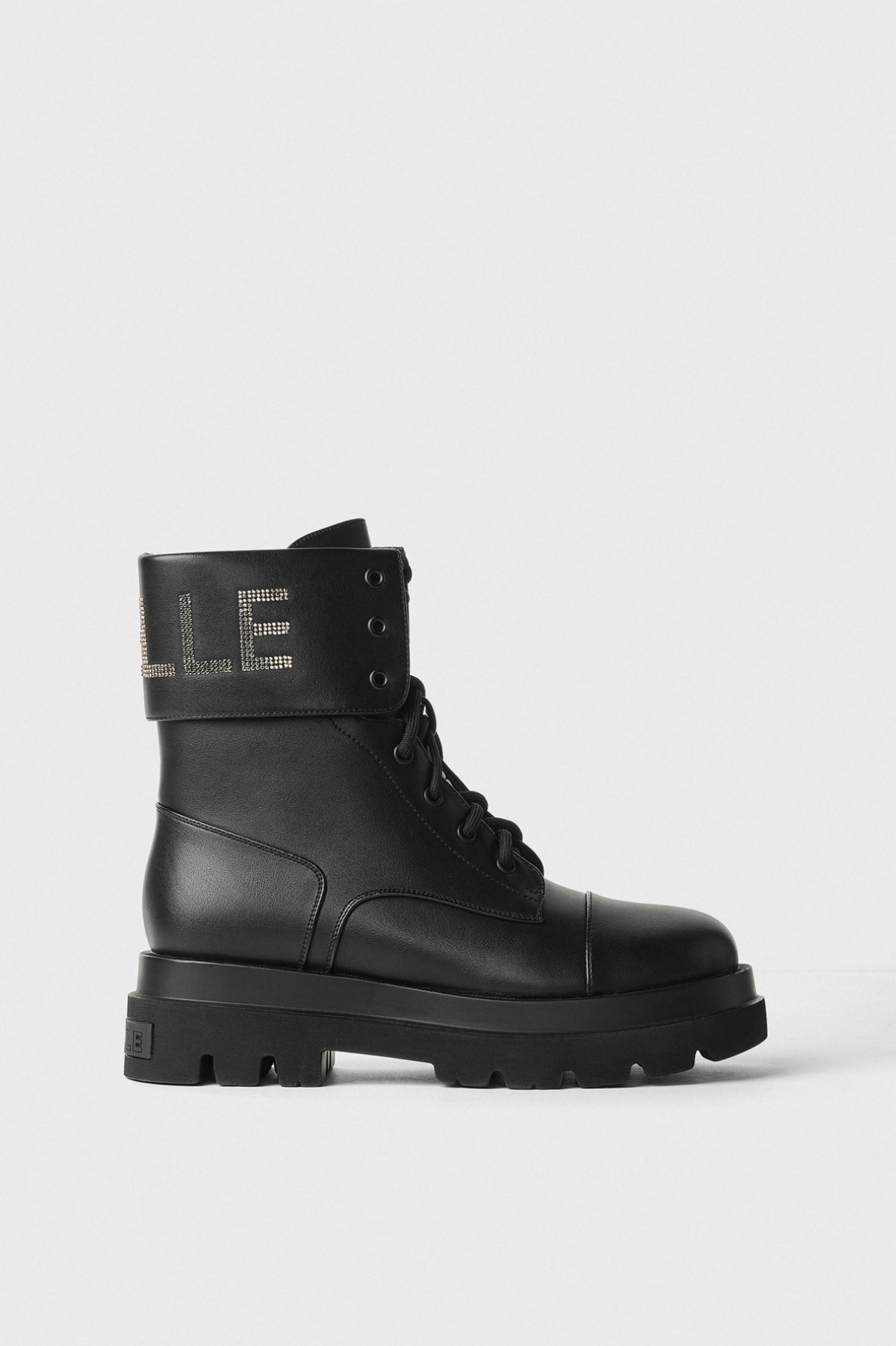 Boots Allacciato Con Logo In Strass • Nero