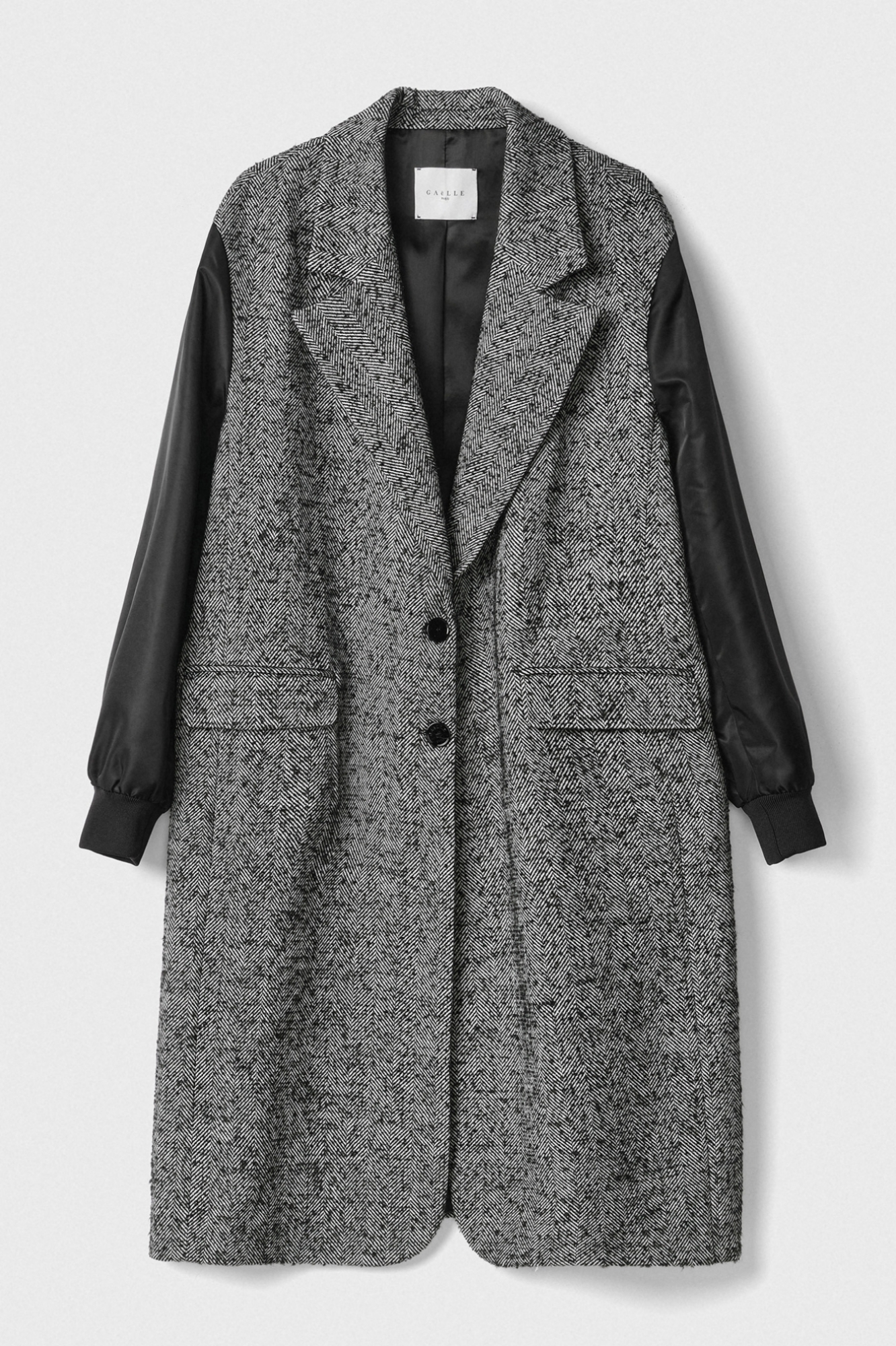 Cappotto Over Lungo In Panno E Maniche In Nylon • Nero