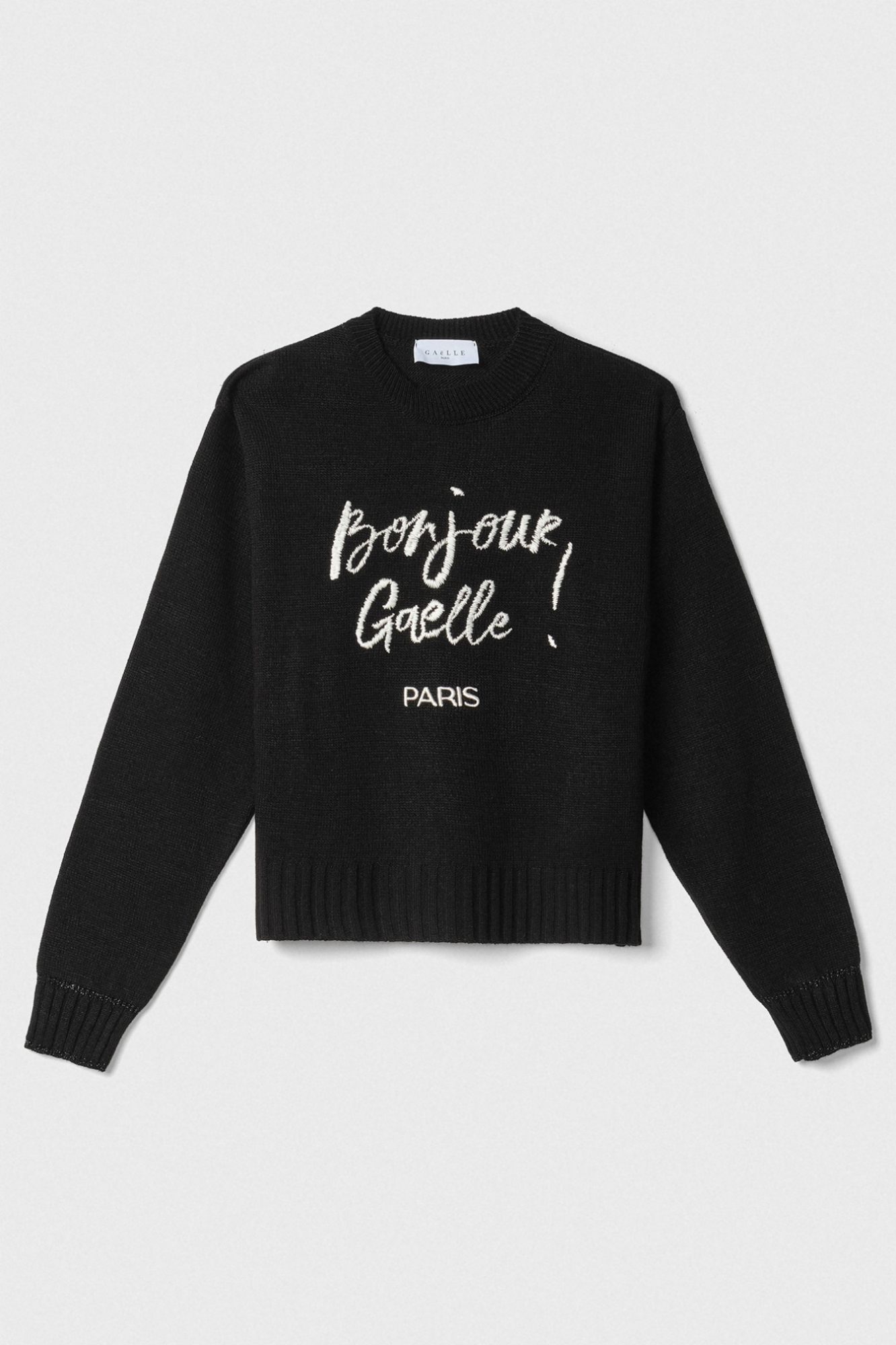 Pullover In Maglia Rasata Con Ricamo Sul Davanti • Nero