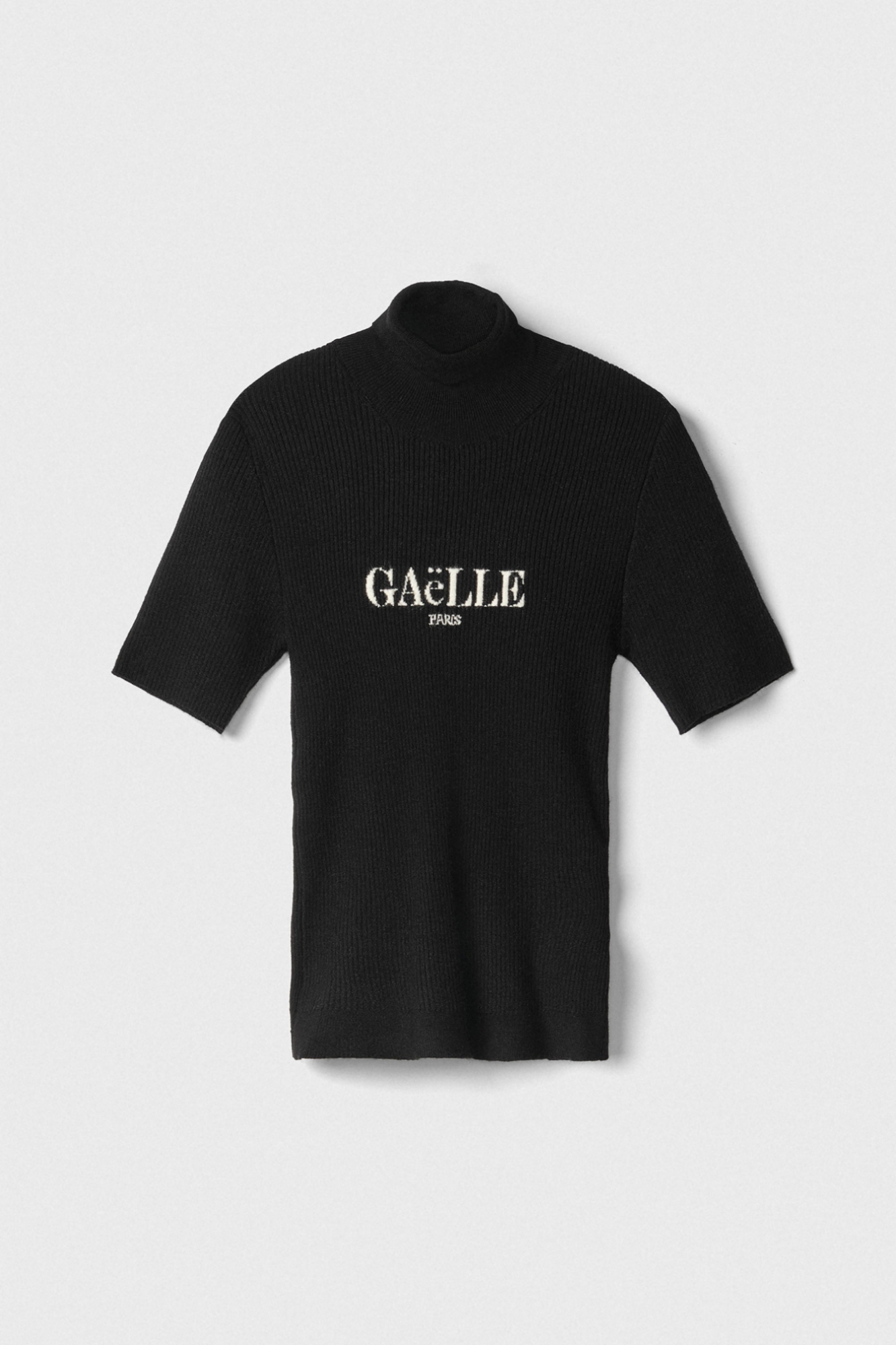 Pullover Paricollo In Maglia A Coste Mezza Manica • Nero