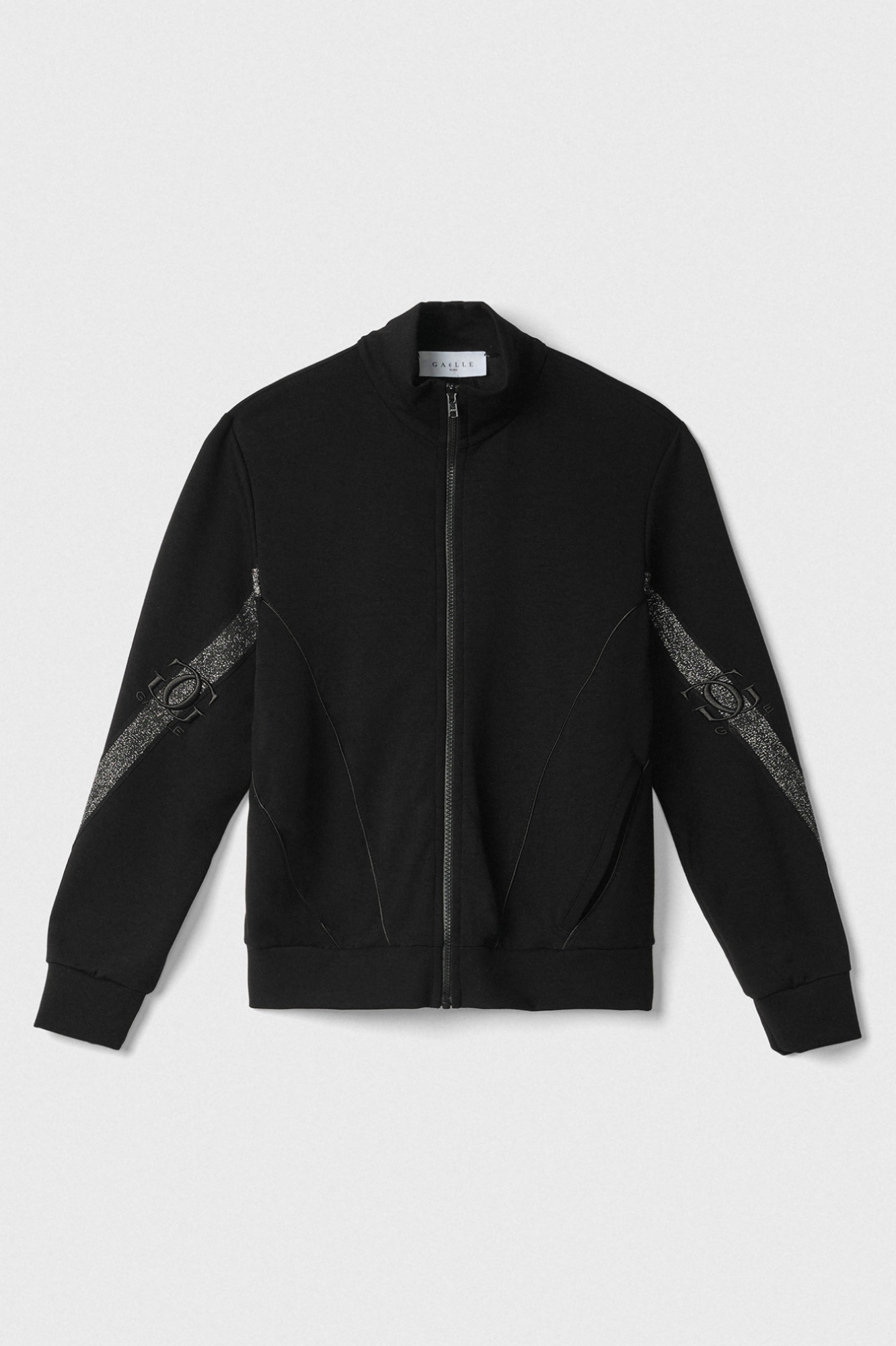 Felpa Zippata Con Tasche A Filetto E Applicazione Bande Lurex • Nero