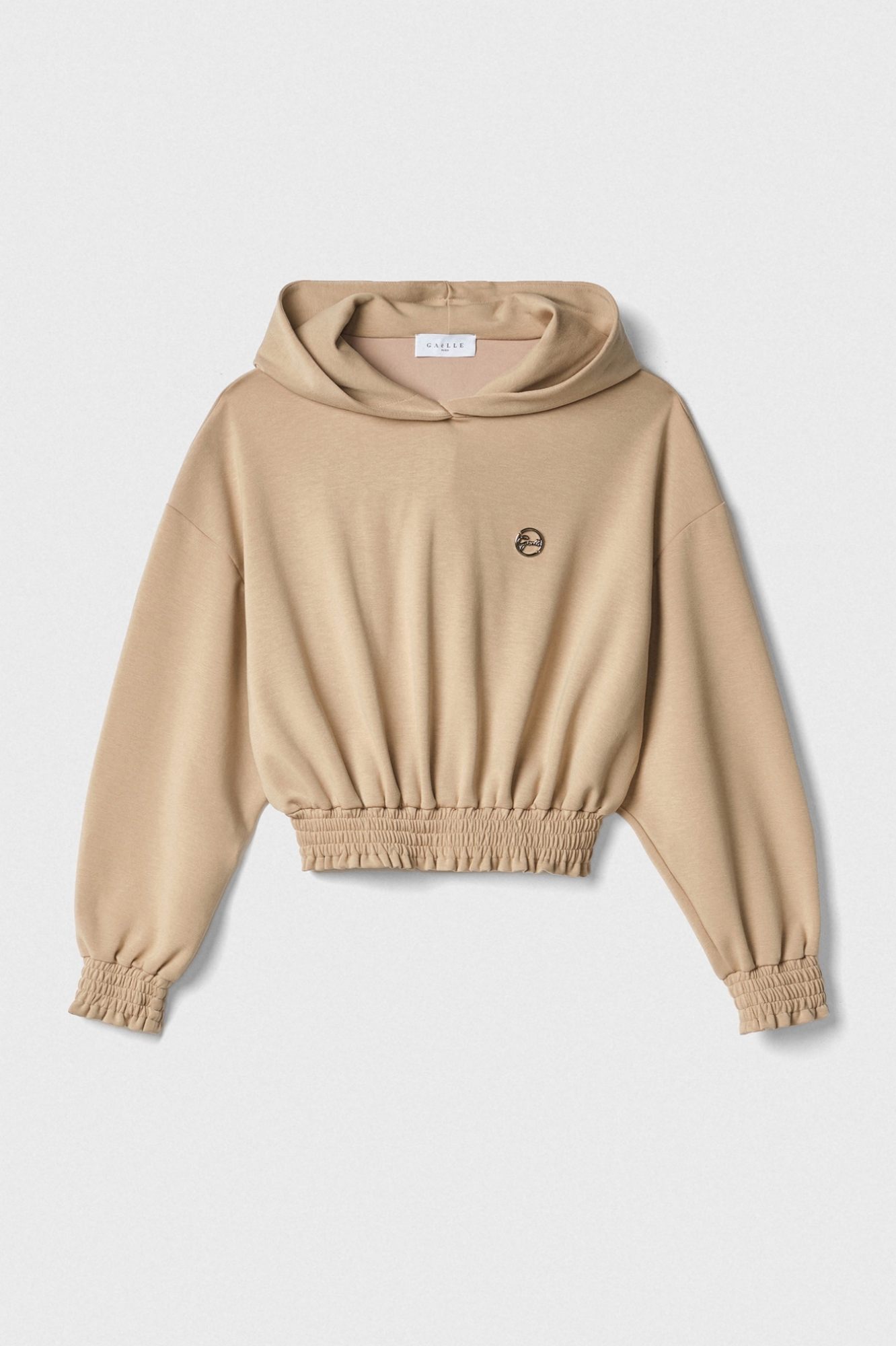 Felpa Crop Con Cappuccio E Punto Smock • Cammello