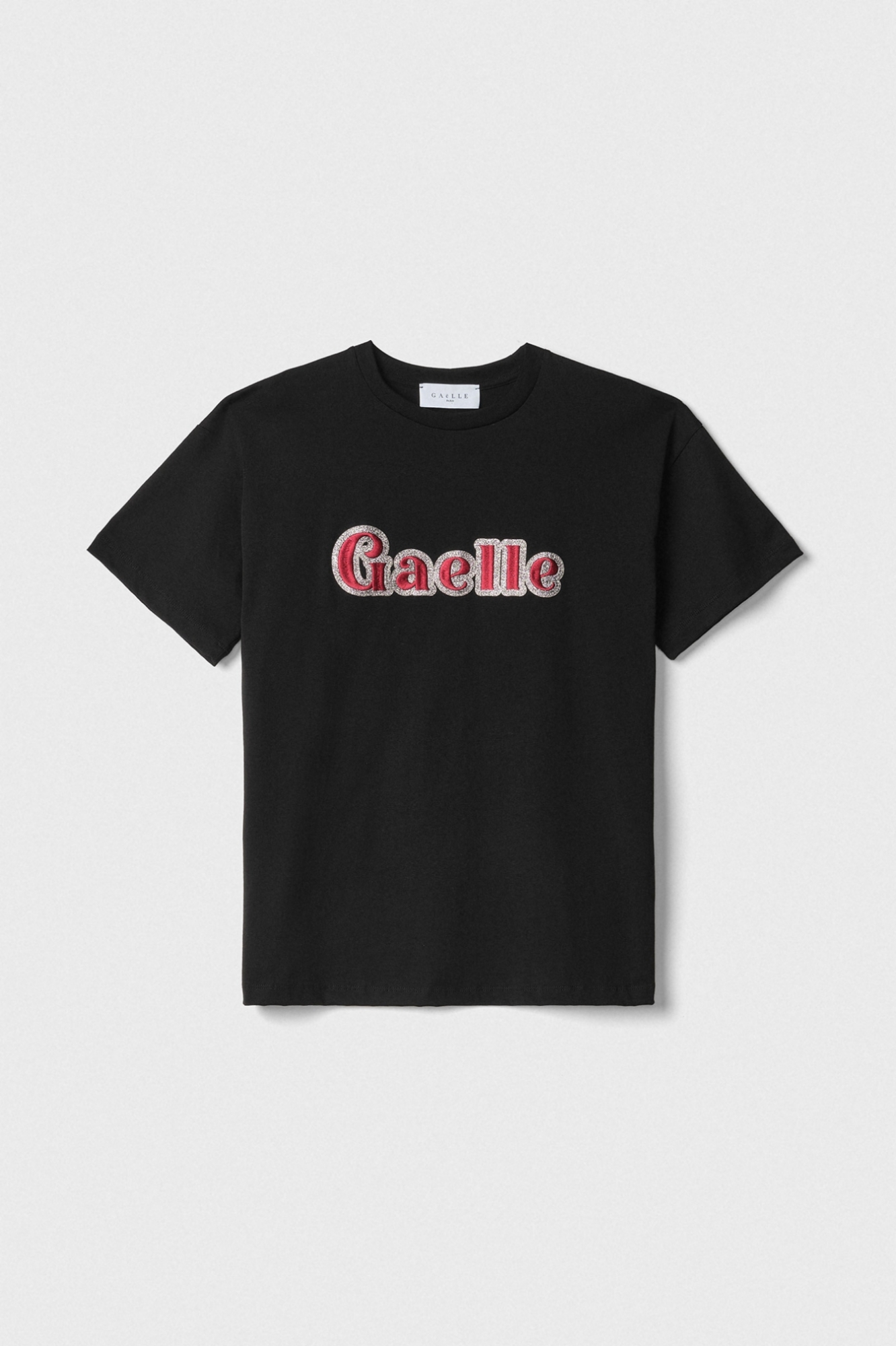 T-Shirt Girocollo Manica Corta Con Ricamo • Nero