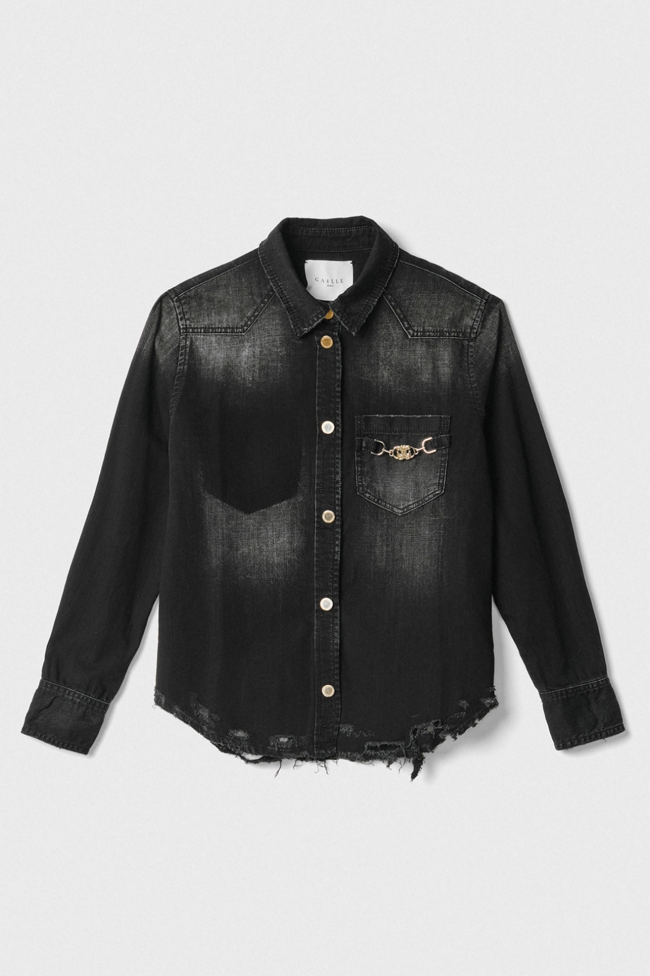 Camicia In Denim Slim Con Morsetto Logato • Nero