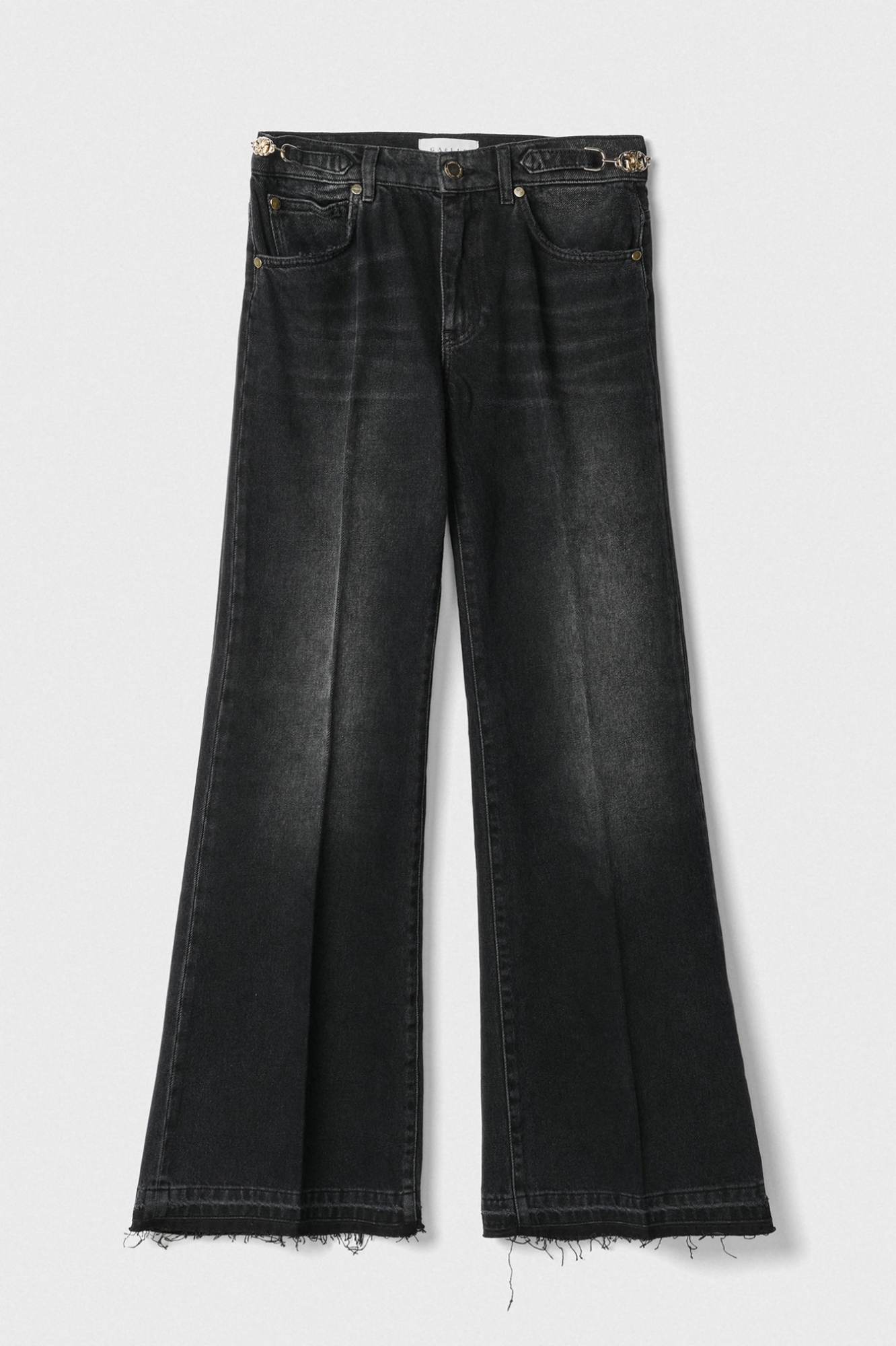 Pantalone Palazzo Low Waist Con Morseti Logati • Nero