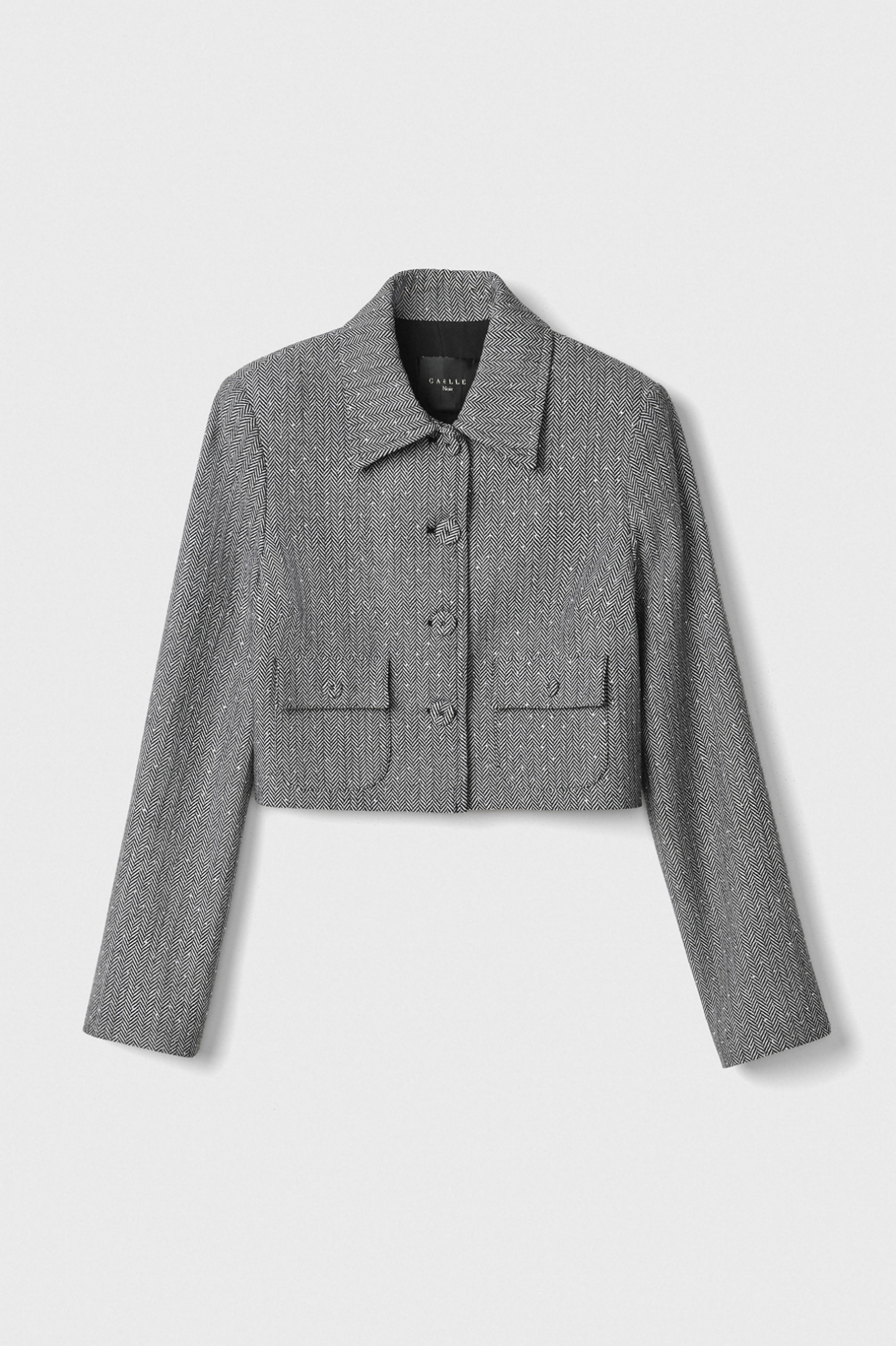 Giacchino Bottoni Con Tasche E Collo Camicia In Spigato Strass • Bianco-Nero