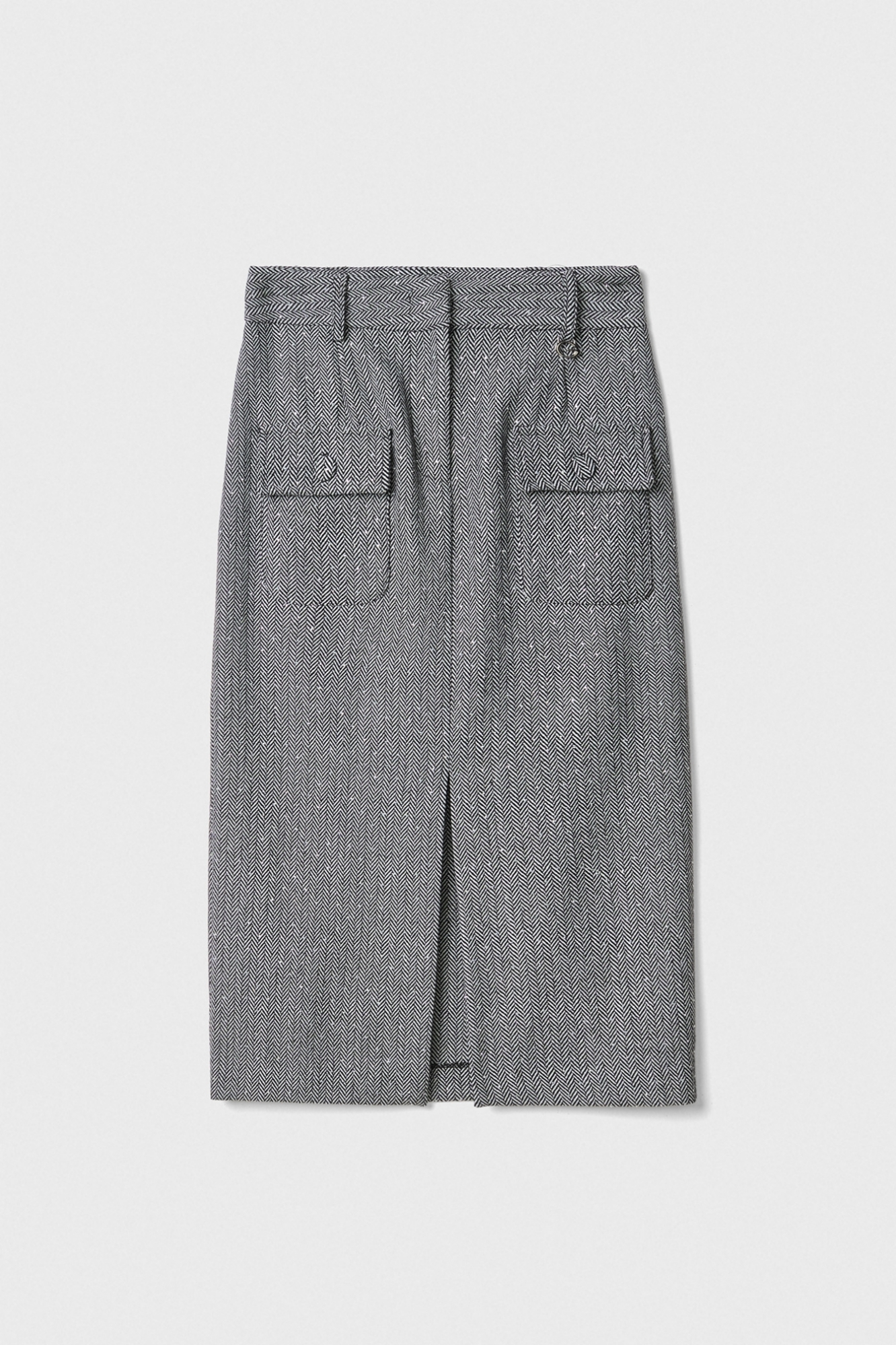 Gonna Tubino In Spigato Strass Con Spacco E Tasche • Bianco-Nero