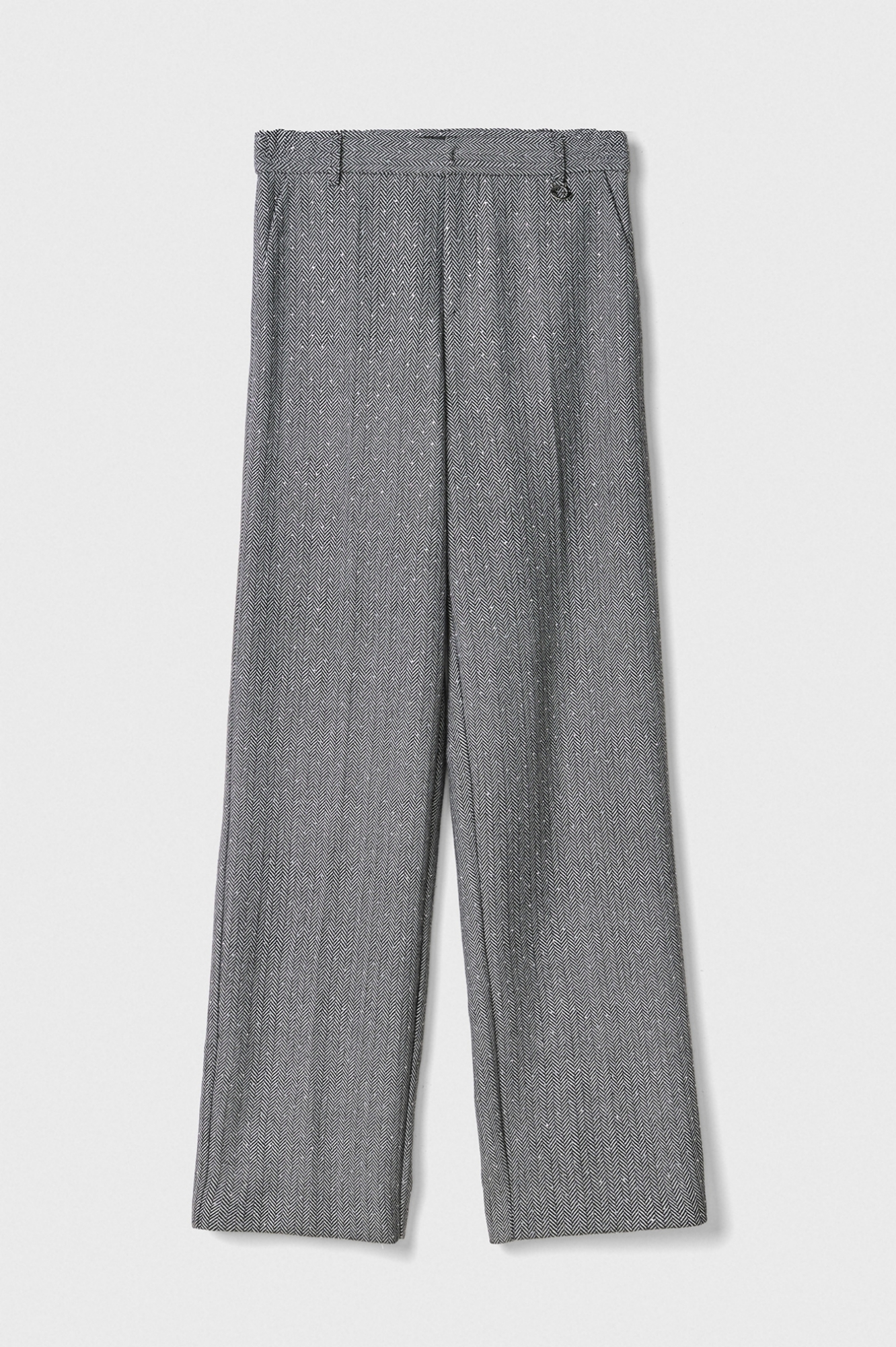 Pantalone Ampio Con Pieghe E Spacco Su Fondo In Spigato Strass • Bianco-Nero