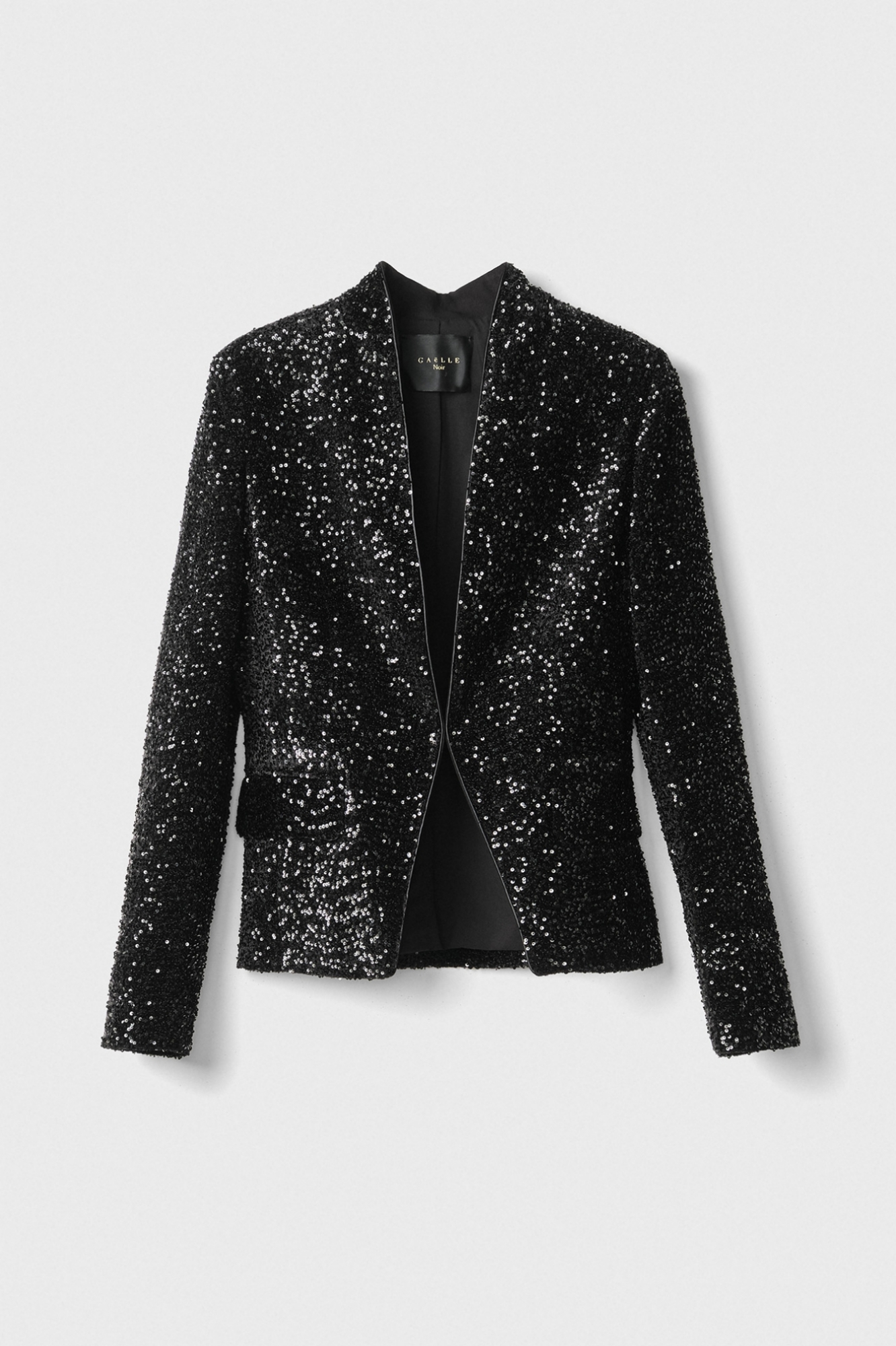 Giacca Fittata Senza Revers In Tessuto Paillettes • Nero