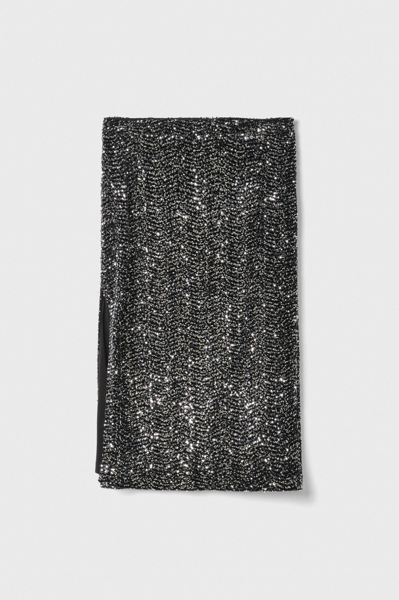 Gonna Longuette In Tessuto Paillettes Con Spacco • Nero-Argento