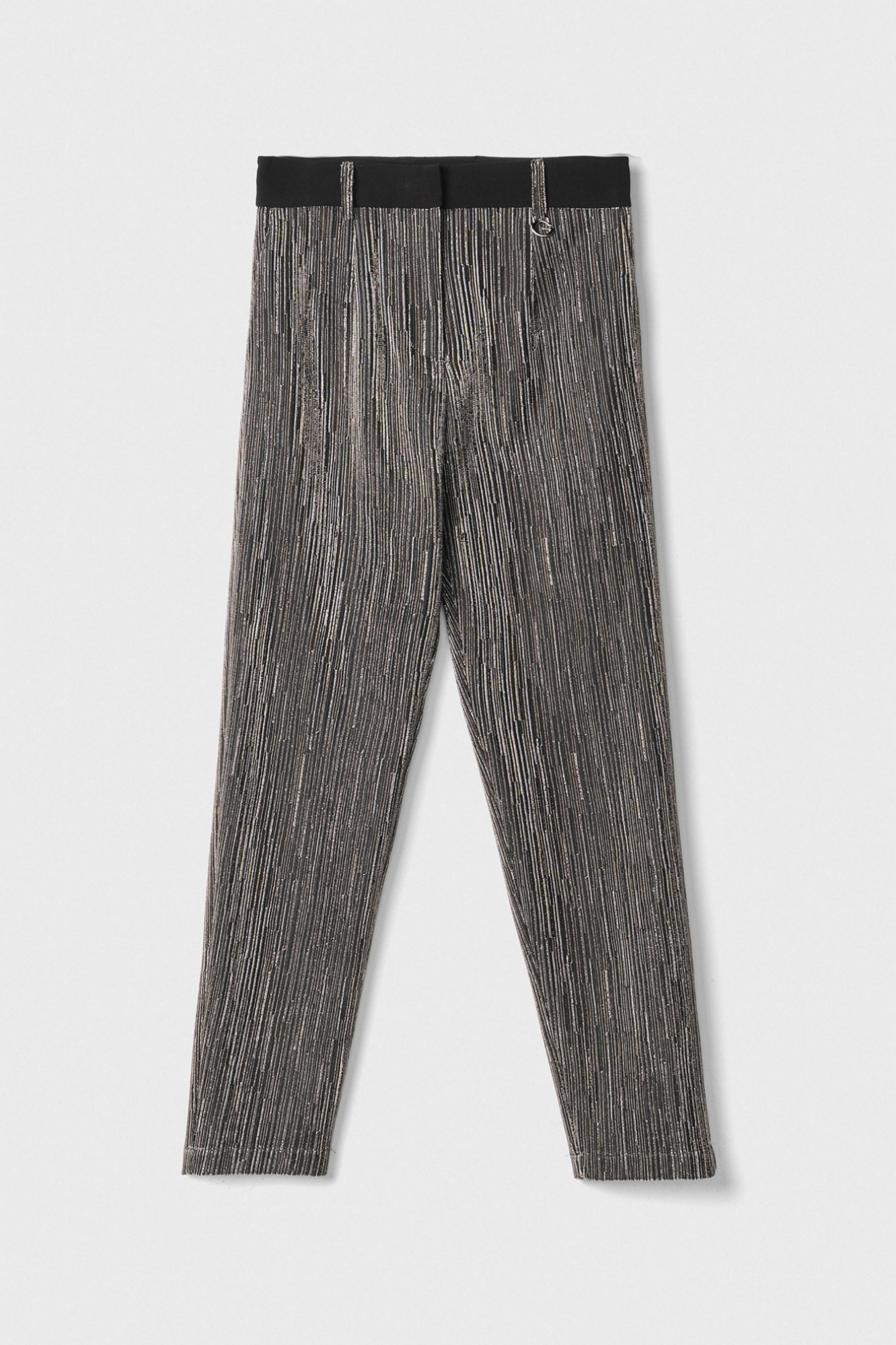 Pantalone A Sigaretta In Tecnolurex Con Cinturino In Cady • Nero-Argento