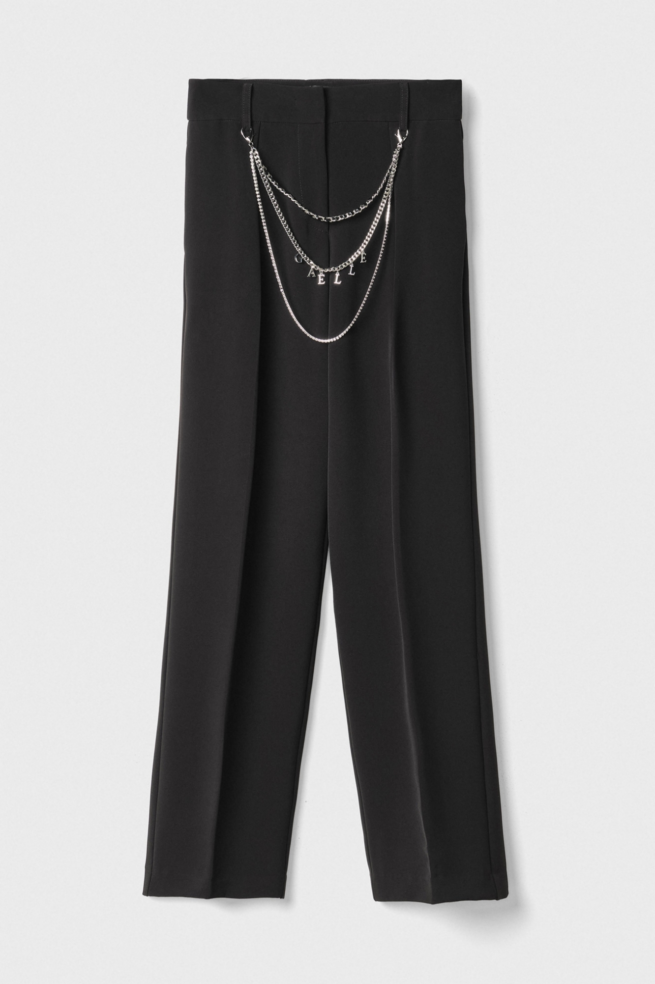 Pantalone Dritto Con Pieghe In Cady E Accessorio Catene • Nero