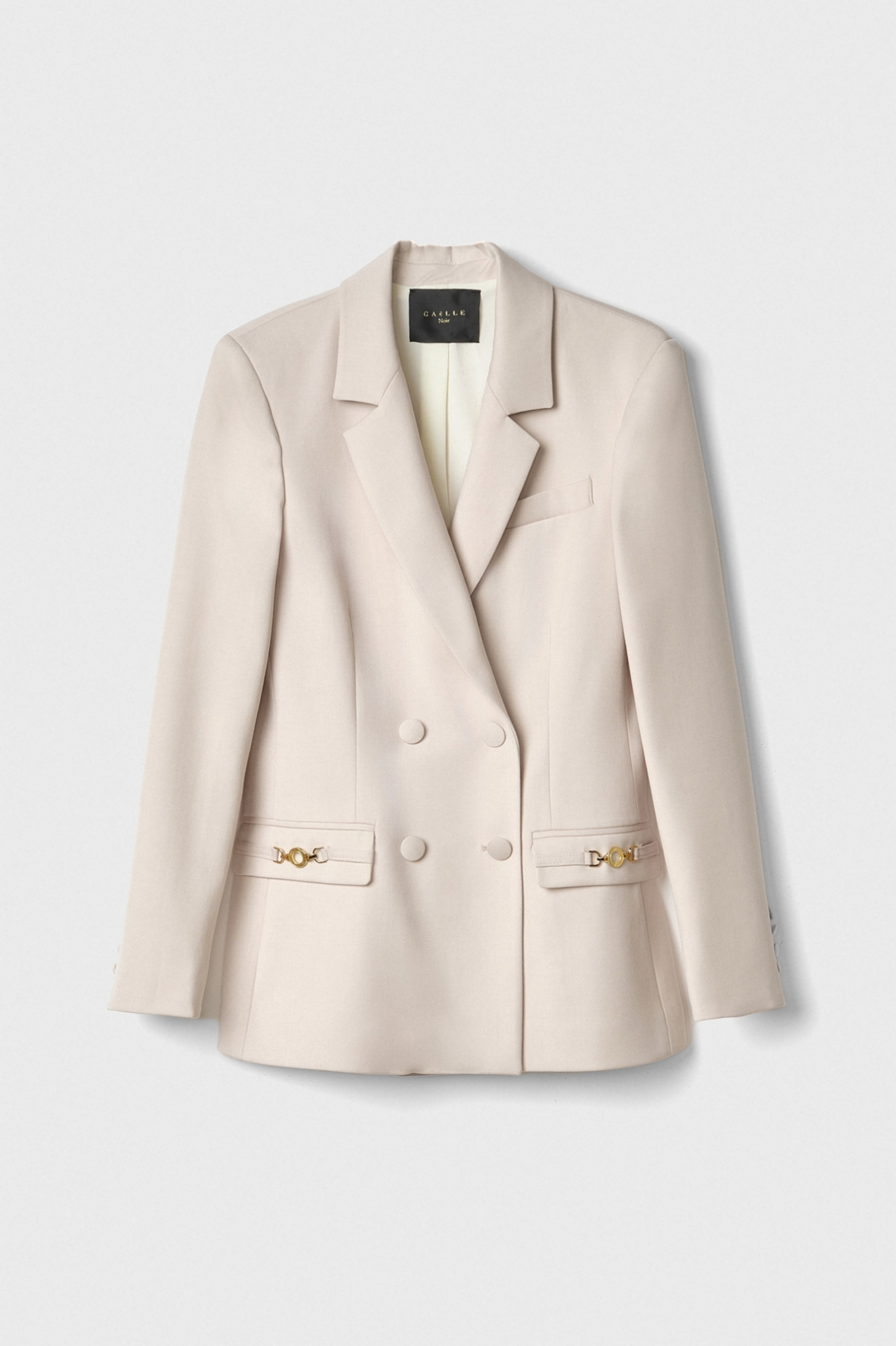 Giacca Doppiopetto Fittata In Frescolana Con Accessorio Morsetto • Panna