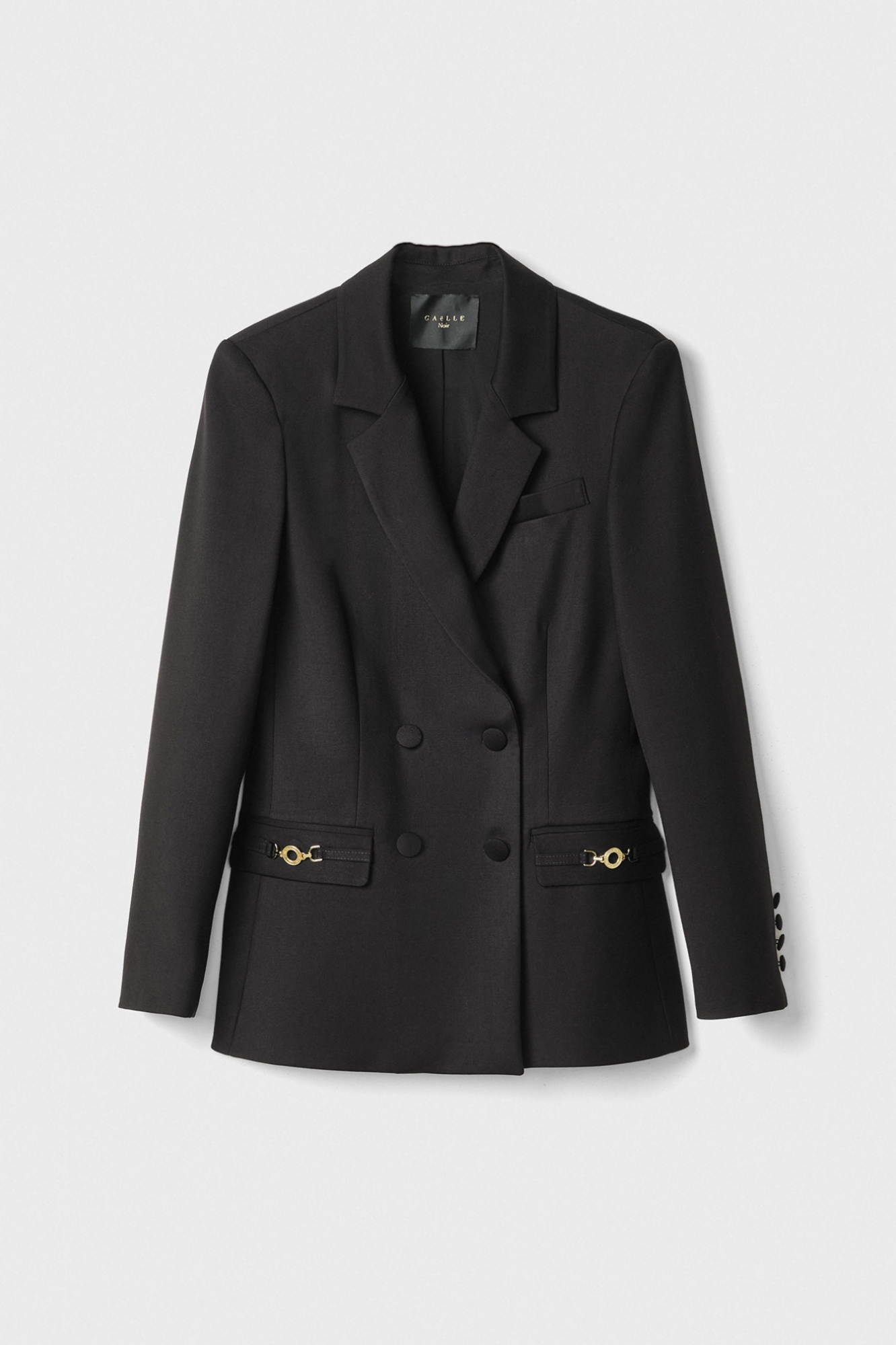 Giacca Doppiopetto Fittata In Frescolana Con Accessorio Morsetto • Nero