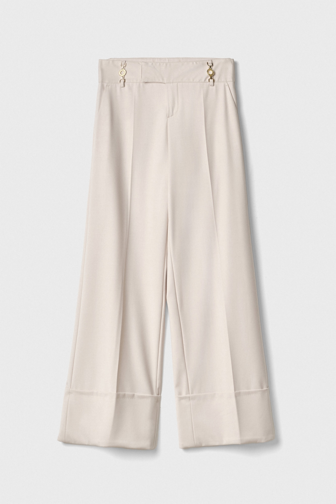 Pantalone Dritto Con Risvolto Su Fondo E Accessorio Morsetto Su Passante • Panna