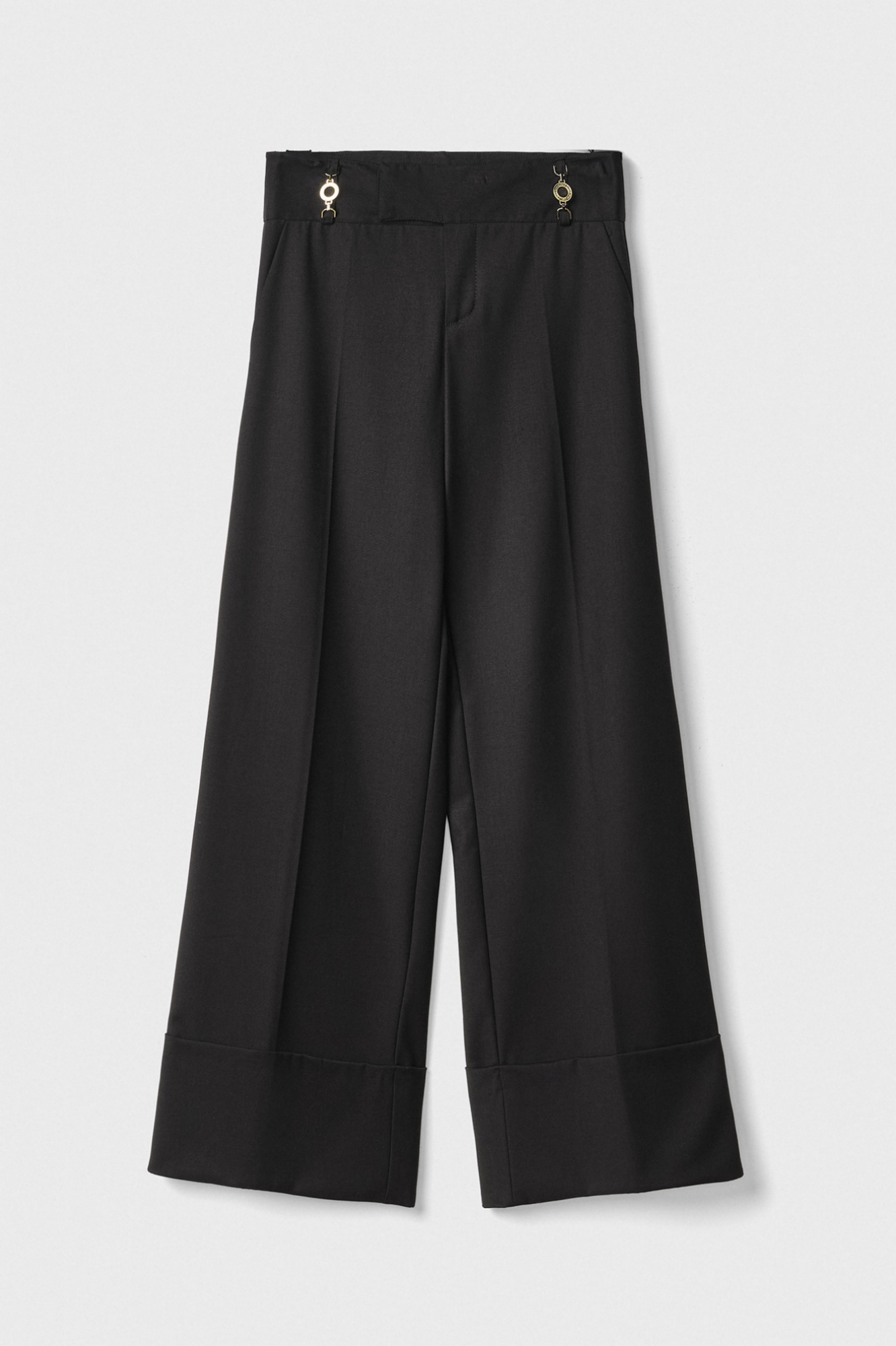 Pantalone Dritto Con Risvolto Su Fondo E Accessorio Morsetto Su Passante • Nero