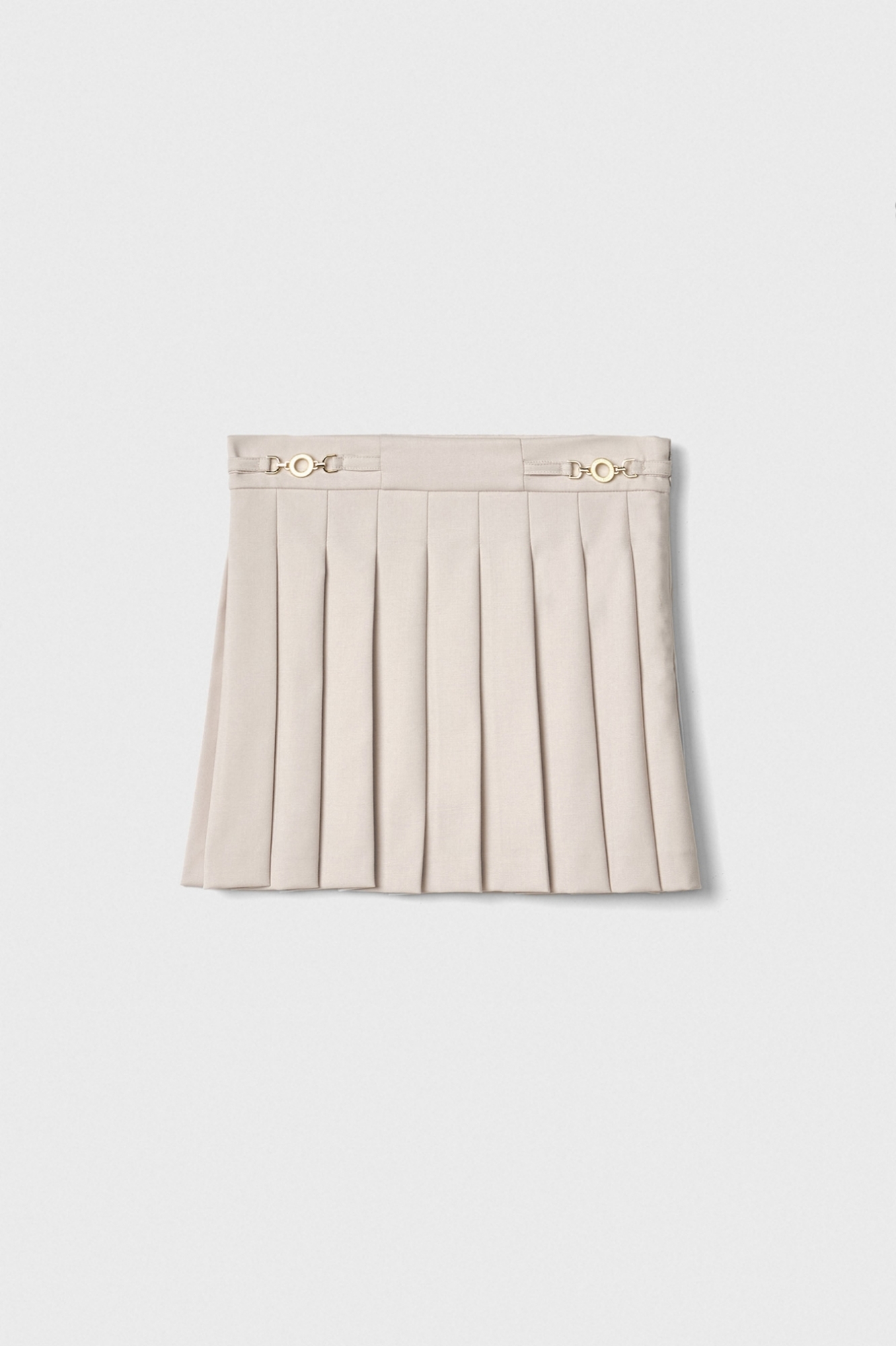 Gonna Mini A Pieghe In Frescolana Con Accessorio Morsetto • Panna