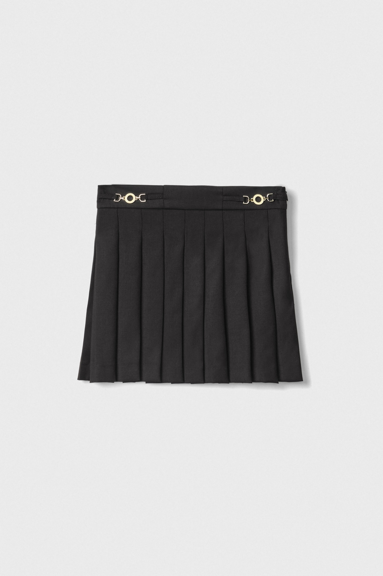 Gonna Mini A Pieghe In Frescolana Con Accessorio Morsetto • Nero