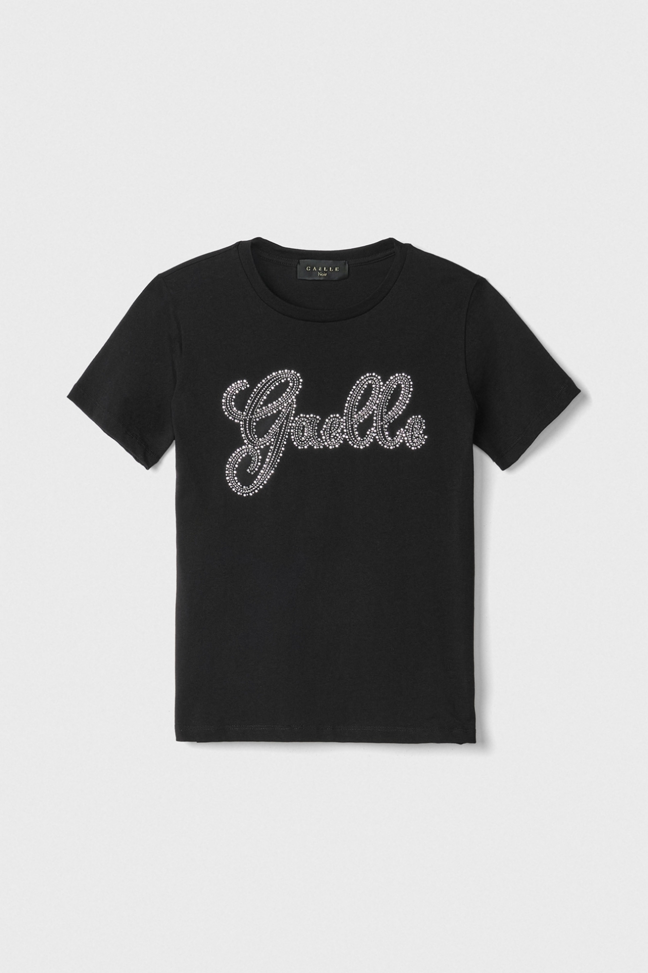 T-Shirt Paricollo Mezza Manica Con Logo Ricamato E Appl. Strass E Borchie • Nero
