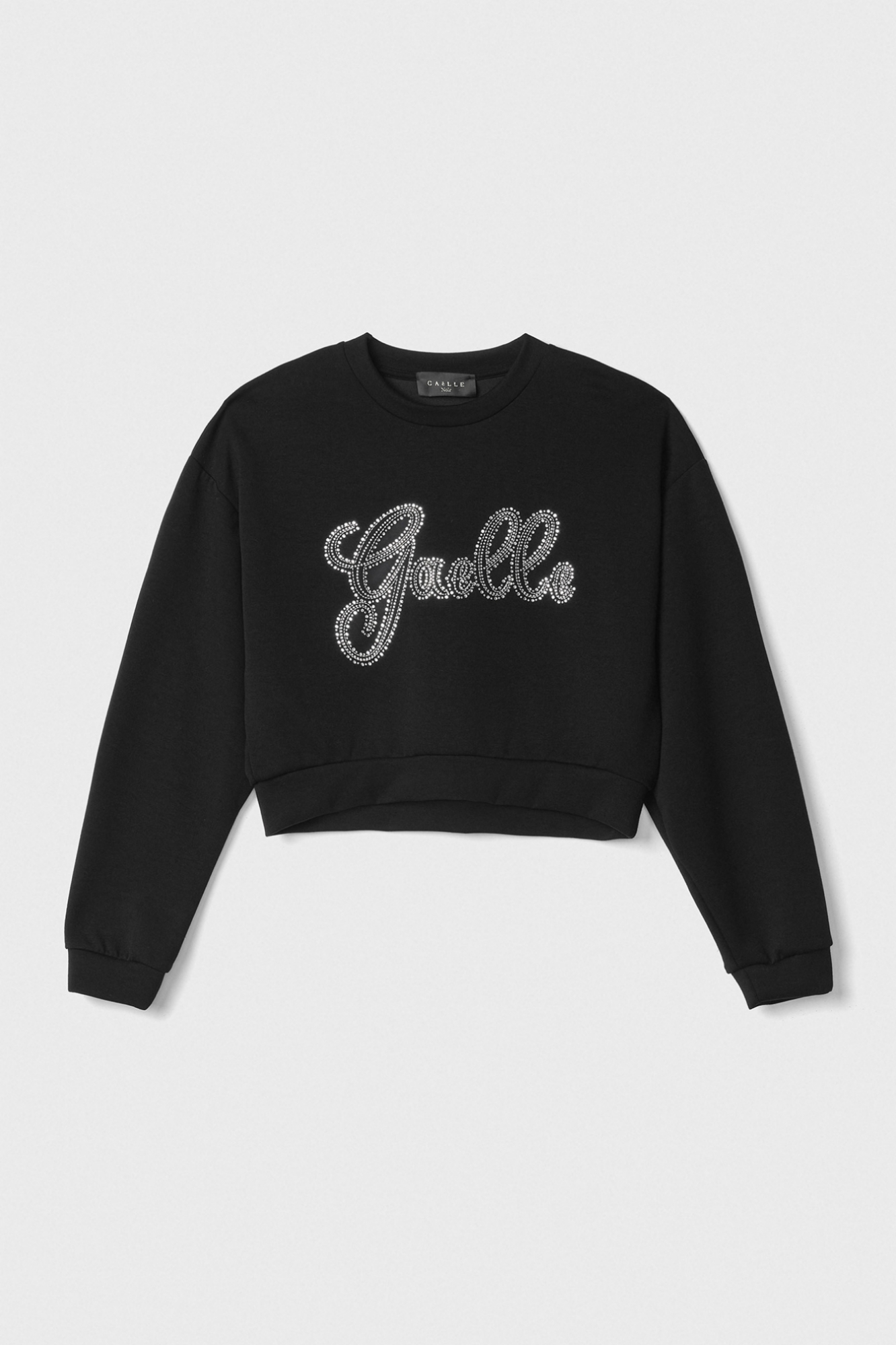 Modello Felpa Paricollo Manica Lunga Con Ricamo E Appl. Strass E Borchie • Nero