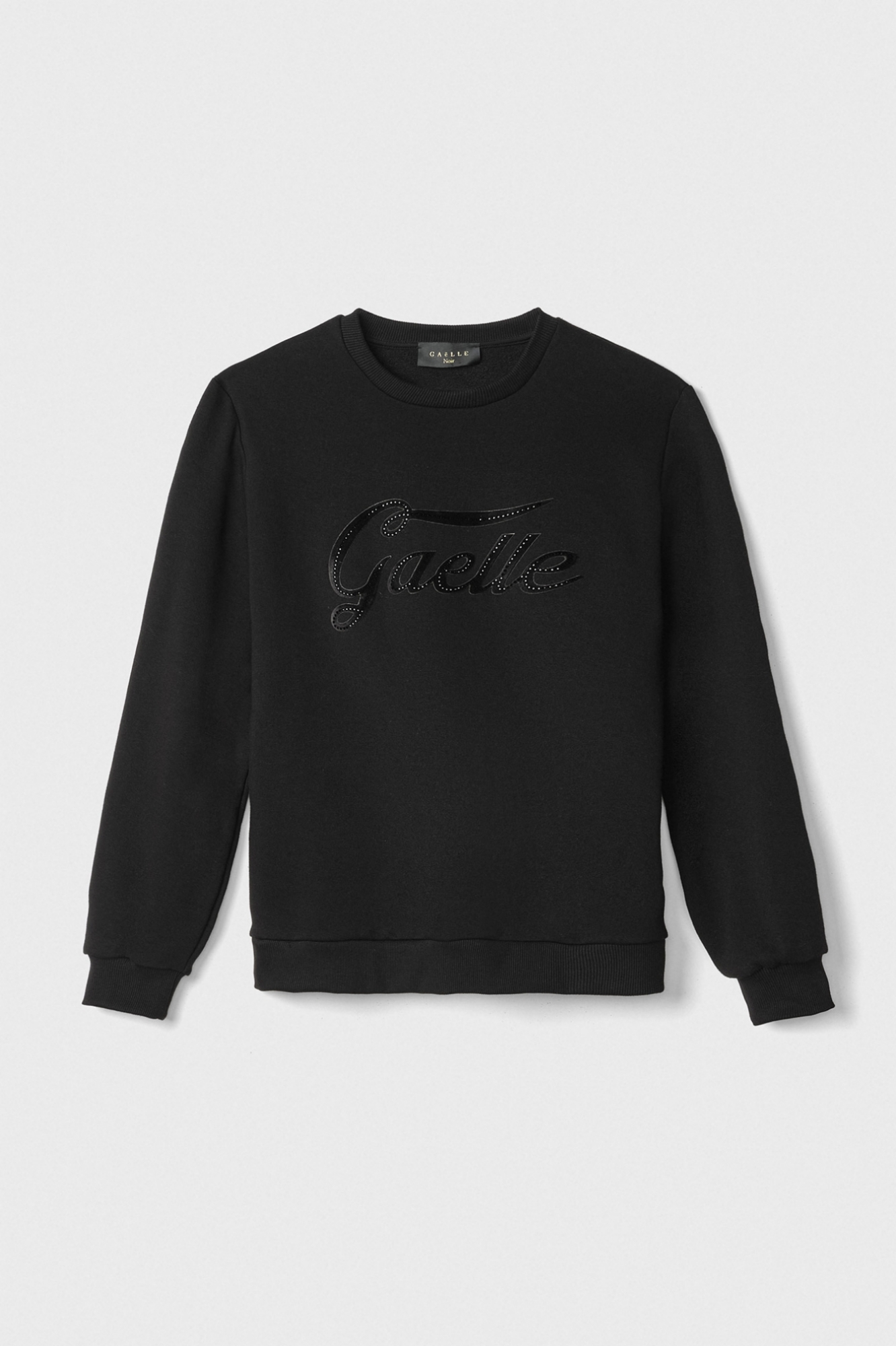 Felpa Paricollo Manica Lunga Con Personalizzazione In Ciniglia E Appl. Strass • Nero