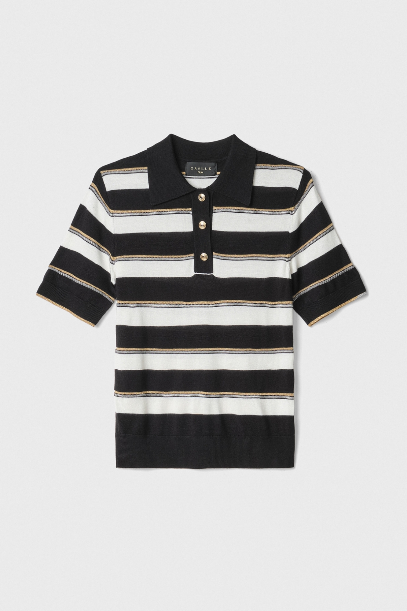 Polo A Righe In Maglia Dettaglio Lurex • Nero