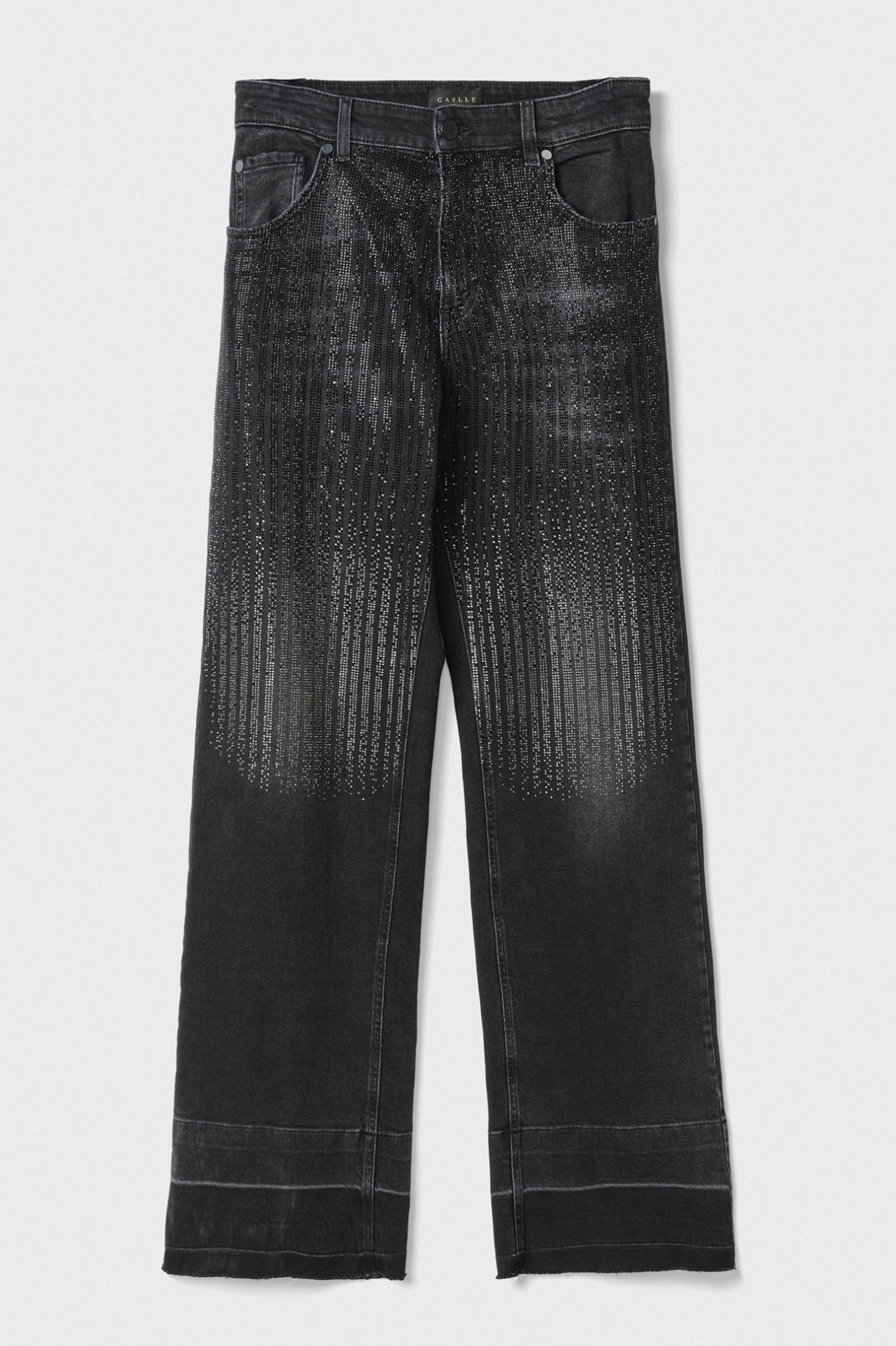 Pantalone Loose Fit Oversize Extralong Con Applicazione Strass • Nero