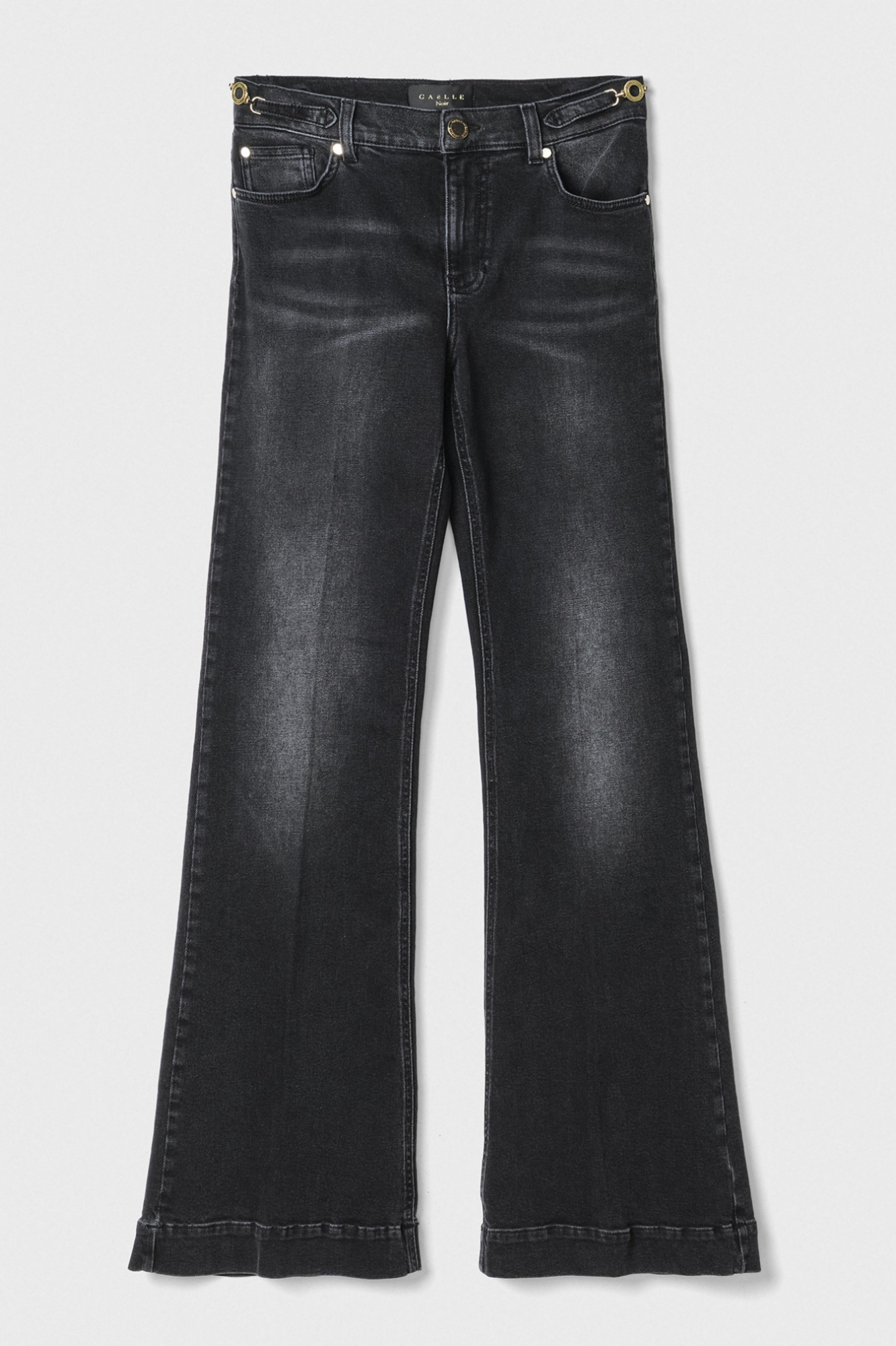 Pantalone Flare Con Applicazione Morsetti Sui Fianchi • Nero