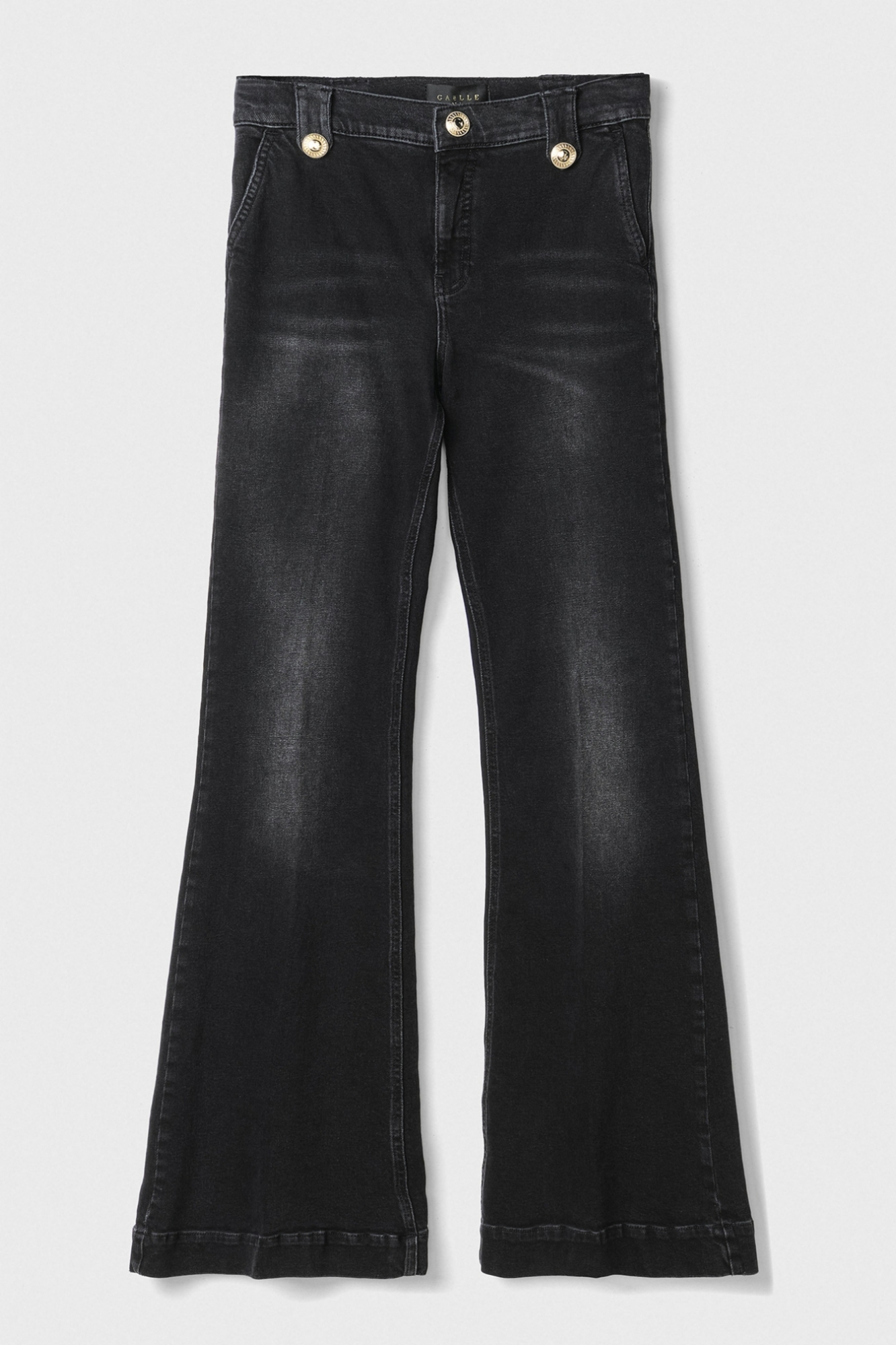 Pantalone Flare Con Applicazione Morsetti Sui Fianchi • Nero