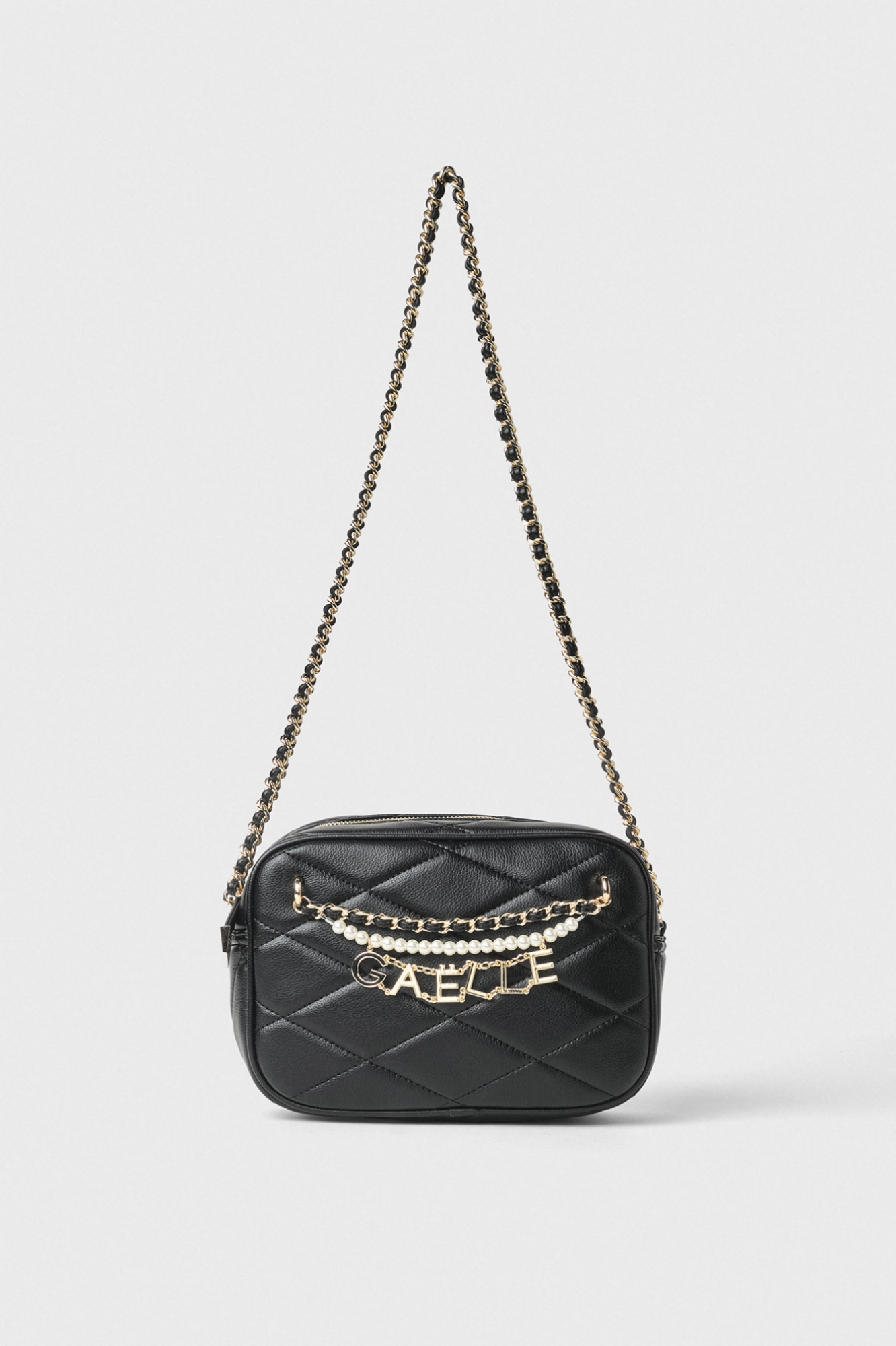 Regular Camera Bag Matelassè Con Perle E Charms Gaelle • Nero