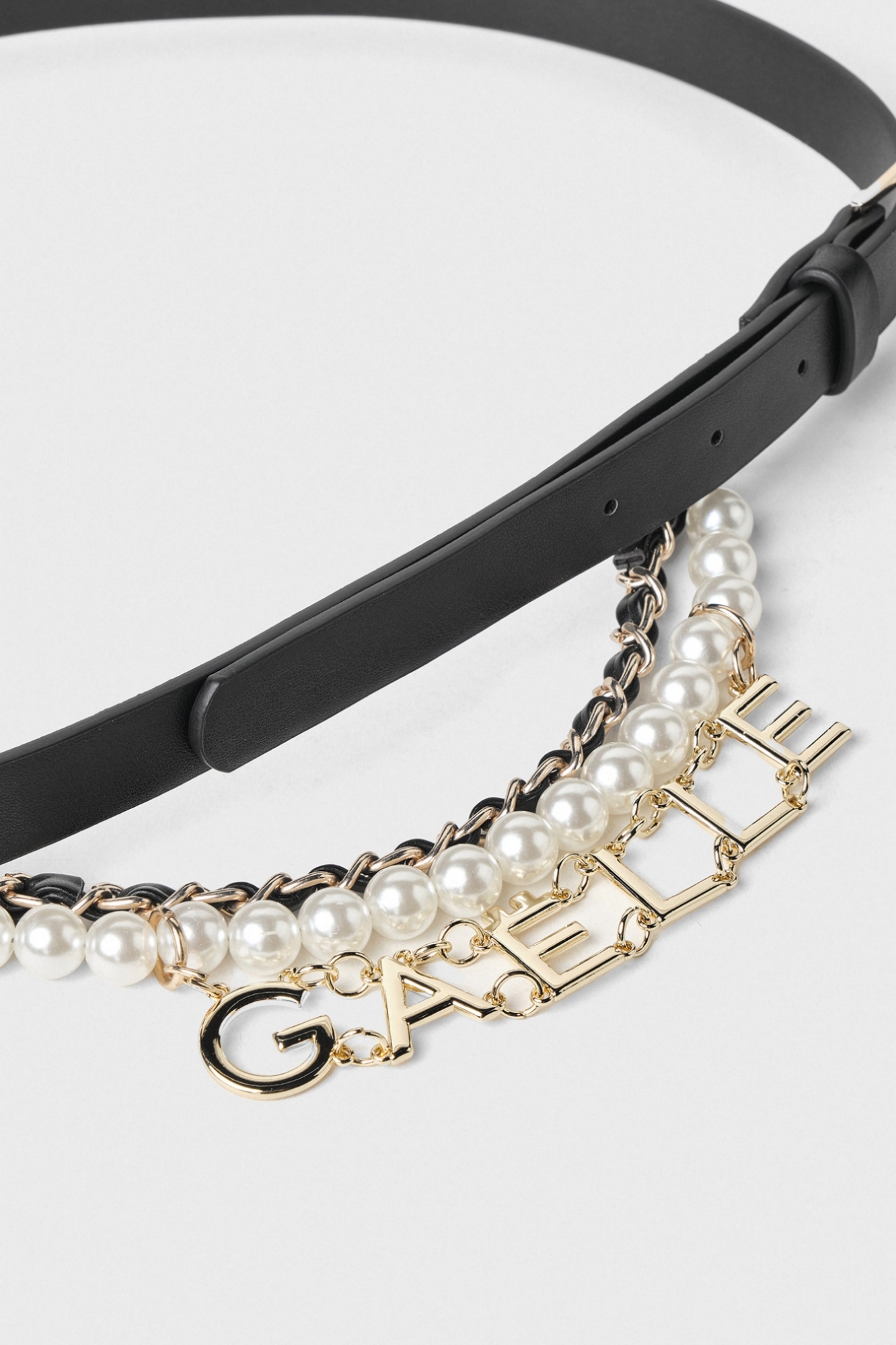 Mini Cintura Con Perle E Pendente Logo Gaellle Oro • Nero