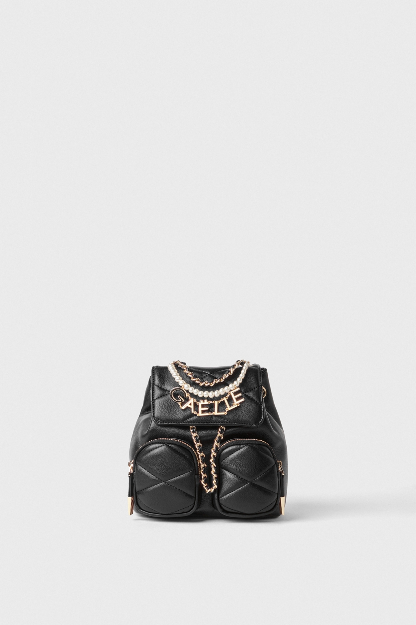 Mini Back Pack Matelassè Con Perle E Charms Gaelle • Nero