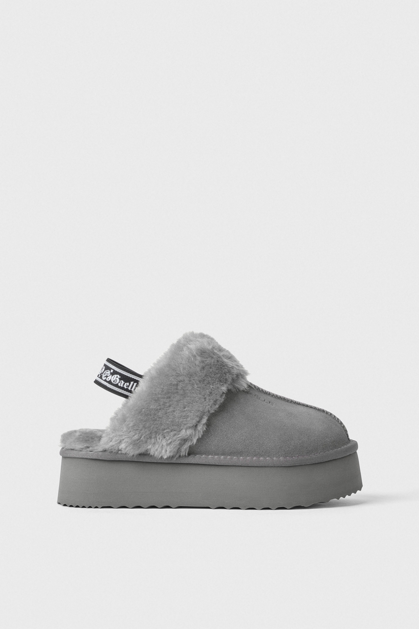 Eskimo Boots Sabot In Suede E Pelliccia Con Elastico Logato Sul Retro • Grigio