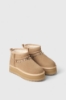 Eskimo Boots Basso In Suede E Eco Fur Con Metal Logo • Cammello
