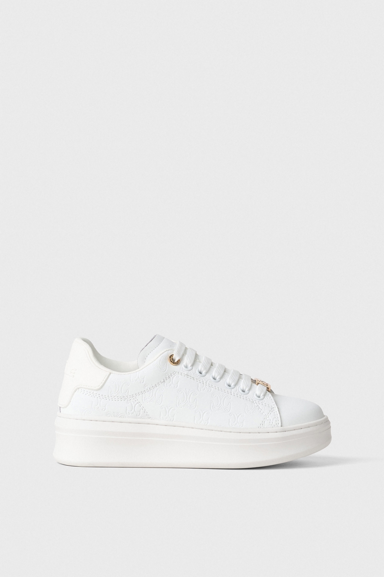 Immagine di Sneakers In Action Leather Stampata Allover Embossed Con Passalaccio Logato • Bianco