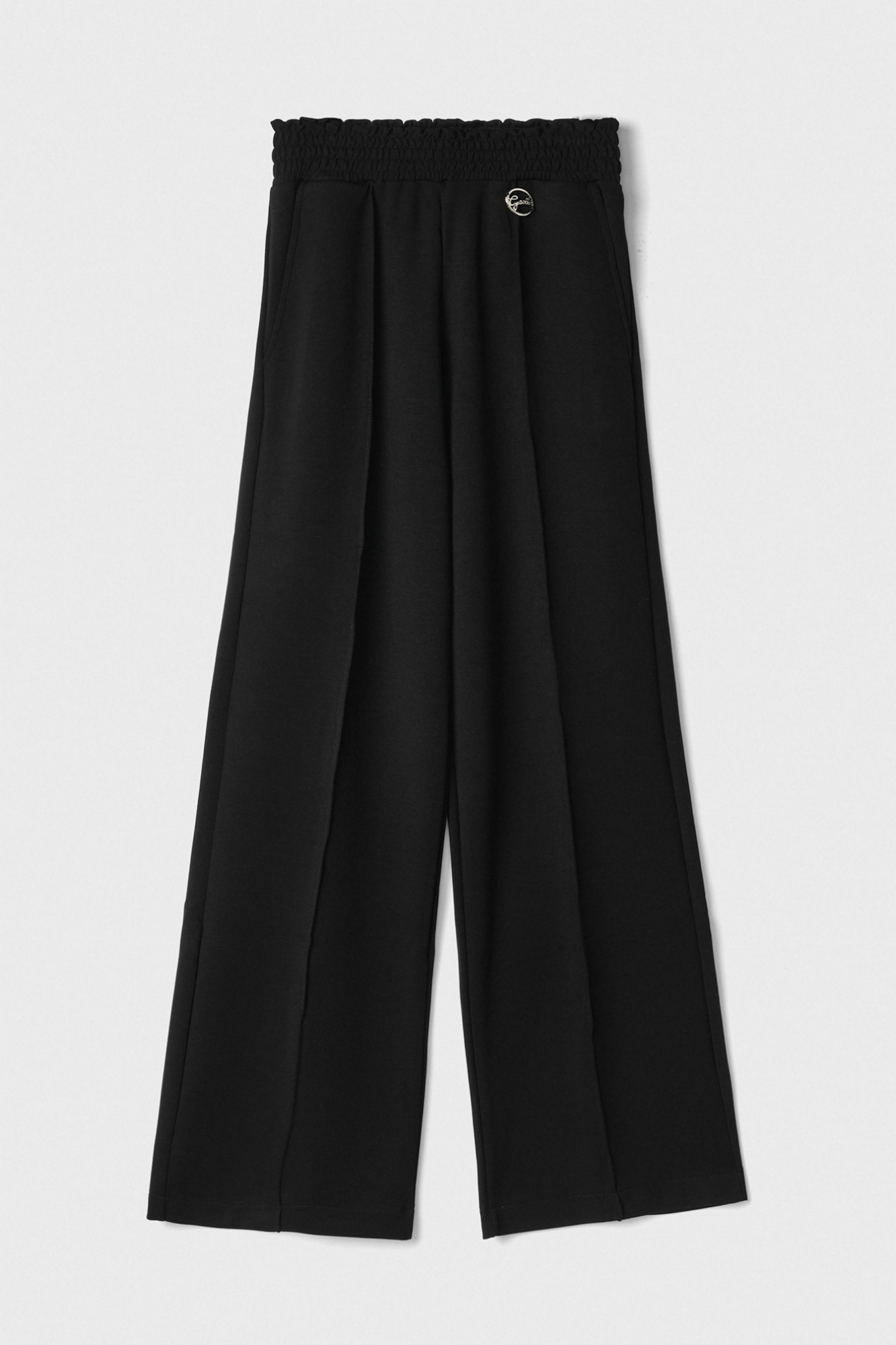 Pantalone Dritto A Vita Alta Con Punto Smock • Nero