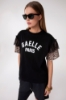 T-Shirt Paricollo Mezza Manica Con Dettaglio Manica In Raso • Nero