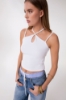 Canotta In Costina Con Spalline Sottili Con Applicazione • Bianco