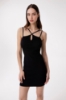 Abito Corto In Costina Con Spalline Sottili Logo Sul Retro • Nero