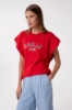 T-Shirt Paricollo Smanicata In Jersey Con Ricamo • Rosso