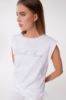 T-Shirt Paricollo In Jersey Con Risvolto E Arricciature Sul Fianco • Bianco