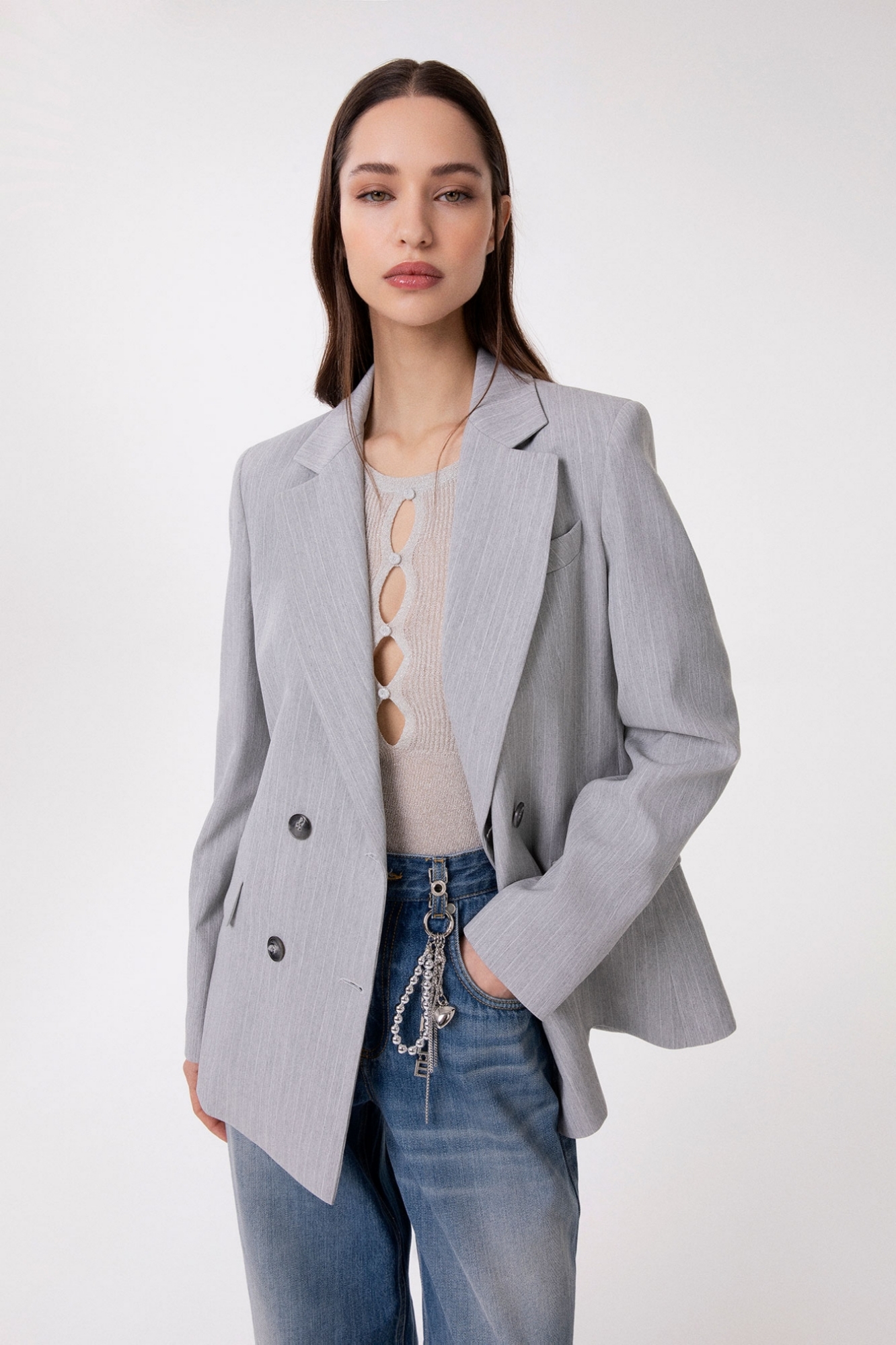 GIACCA DOPPIOPETTO IN GESSATO DI POLIVISCOSA