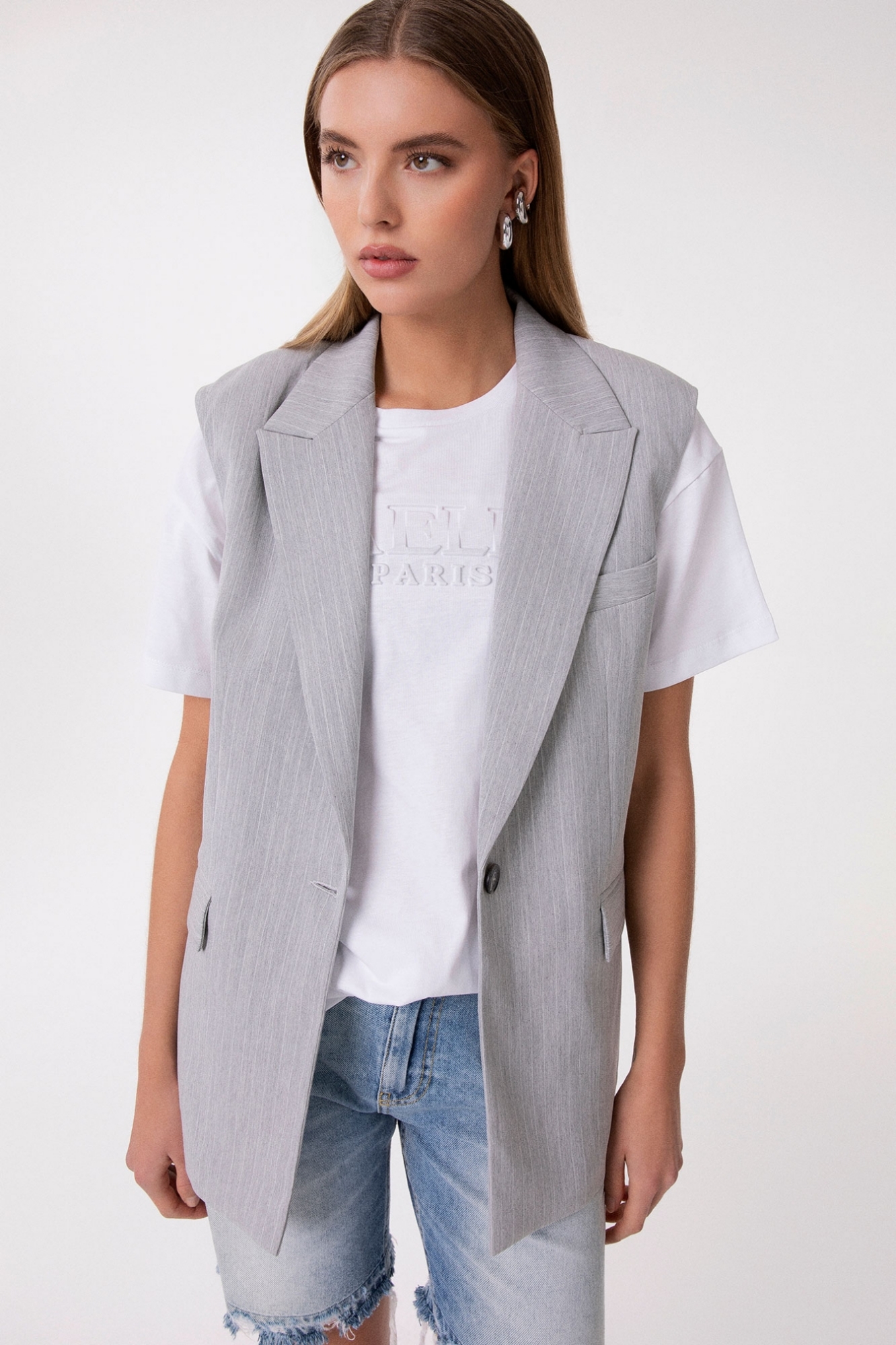 GILET MONOPETTO OVER IN GESSATO DI POLIVISCOSA