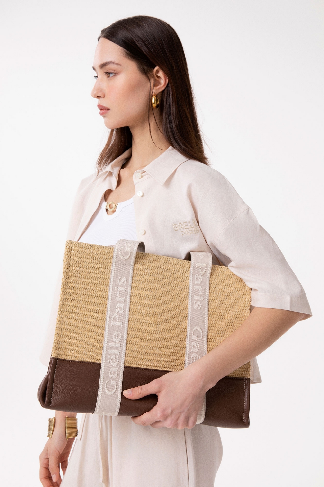 Maxi Shopper Con Manici Jacquard • Naturale