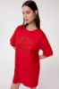 Abito Corto Paricollo Mezza Manica Con Ricamo Traforato • Rosso
