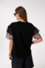T-Shirt Paricollo Mezza Manica Con Dettaglio Manica In Raso • Nero
