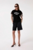 T-Shirt Paricollo Mezza Manica Con Dettaglio Manica In Raso • Nero