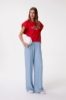 T-Shirt Paricollo Smanicata In Jersey Con Ricamo • Rosso