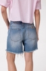 Short In Denim Con Doppia Vita In Popeline Rigato • Blu