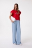 Pantalone In Denim Chino Doppia Pence Wide Leg • Blu